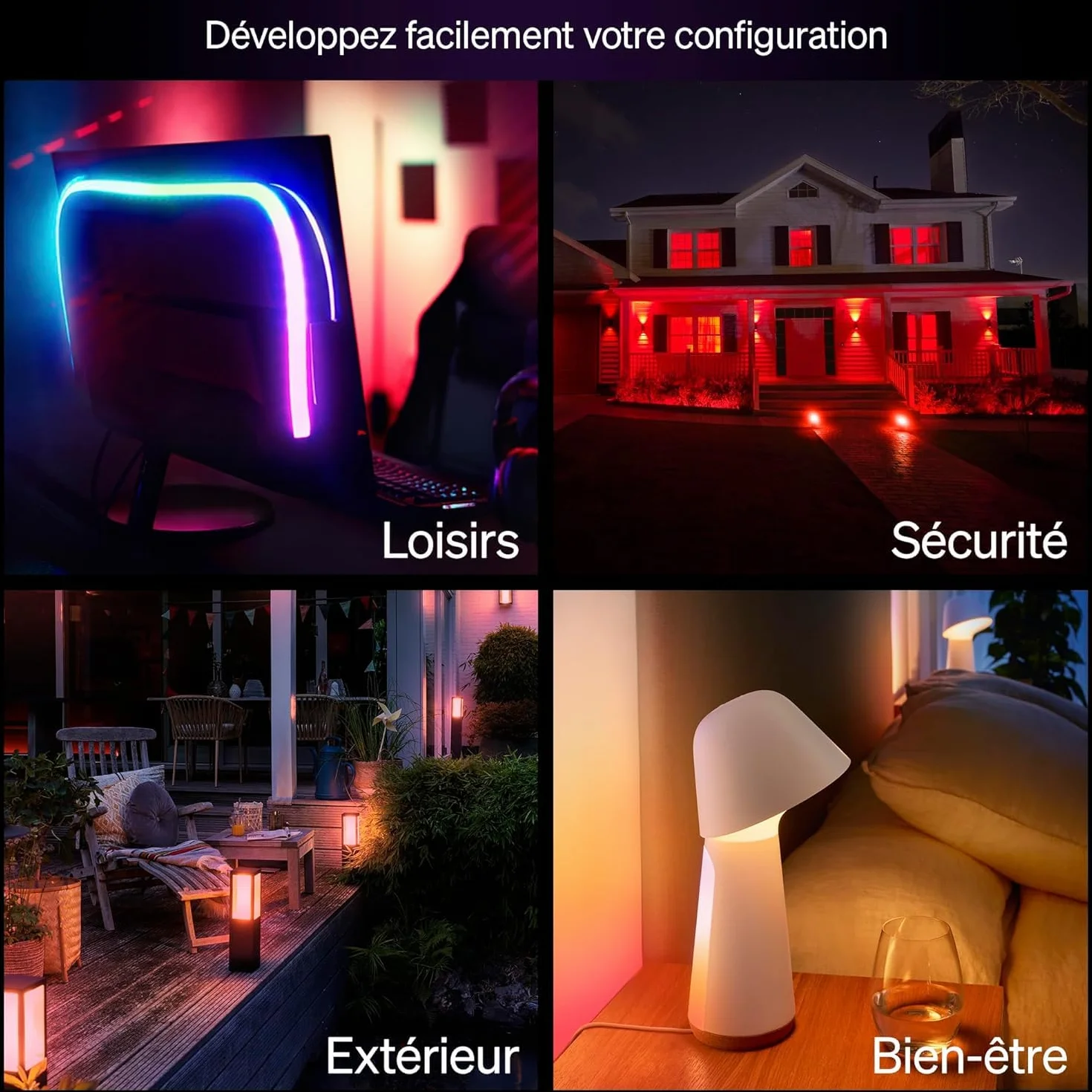Philips Hue Essential Ampoule Connectée LED A60 E27 8W 2200-6500K 806lm White and Color Ambiance Pack de 4