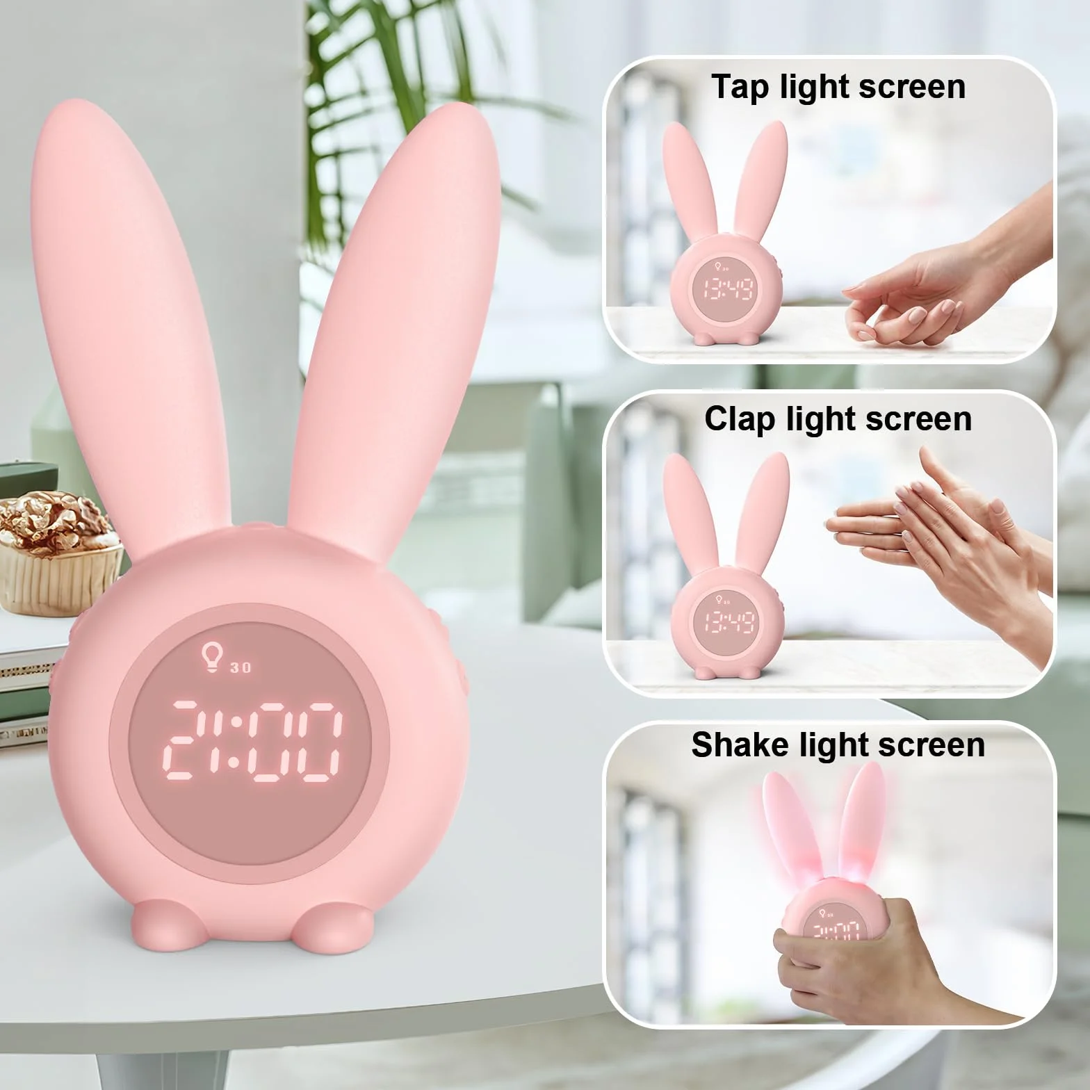 Réveil Matin à Induction en Forme de Lapin Intelligent avec Affichage Temps/Date/Température et Contrôle Vocal