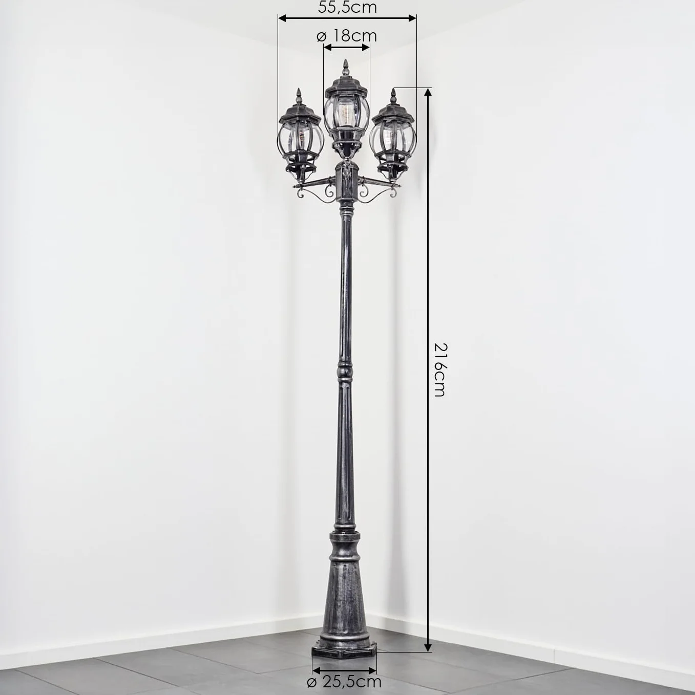 Candélabre Naofe HOFSTEIN extérieur métal verre noir argent transparent vintage 216 cm 3xE27 IP44