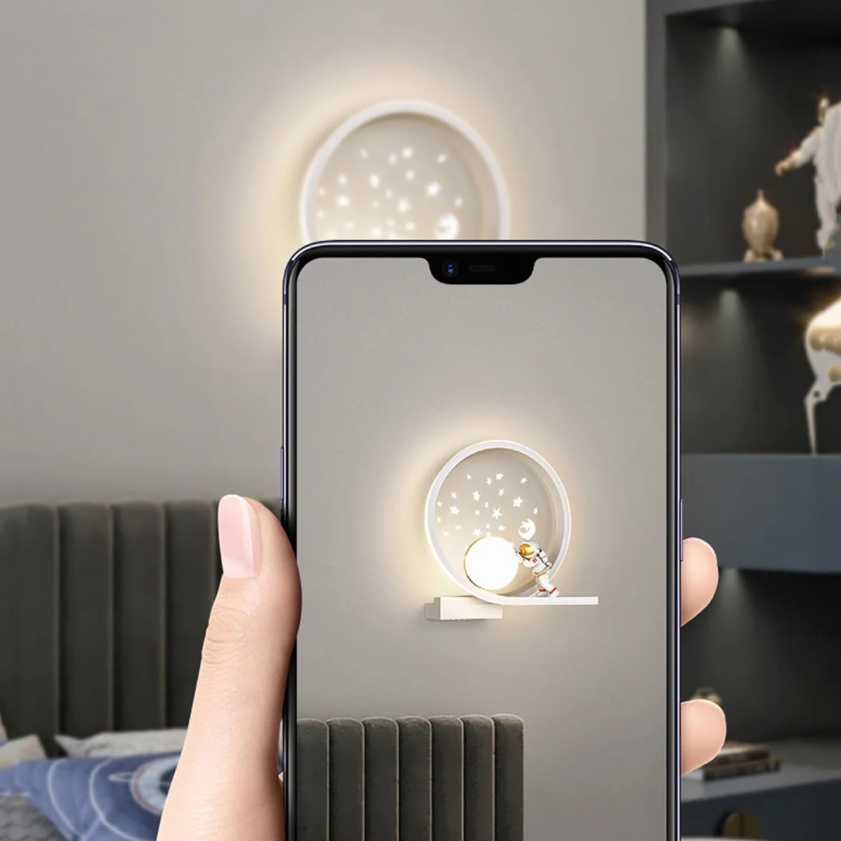 LED Applique Murale Astronaute Lune 12W Lampe de Chevet Enfants Chambre Projecteur Planète Étoile