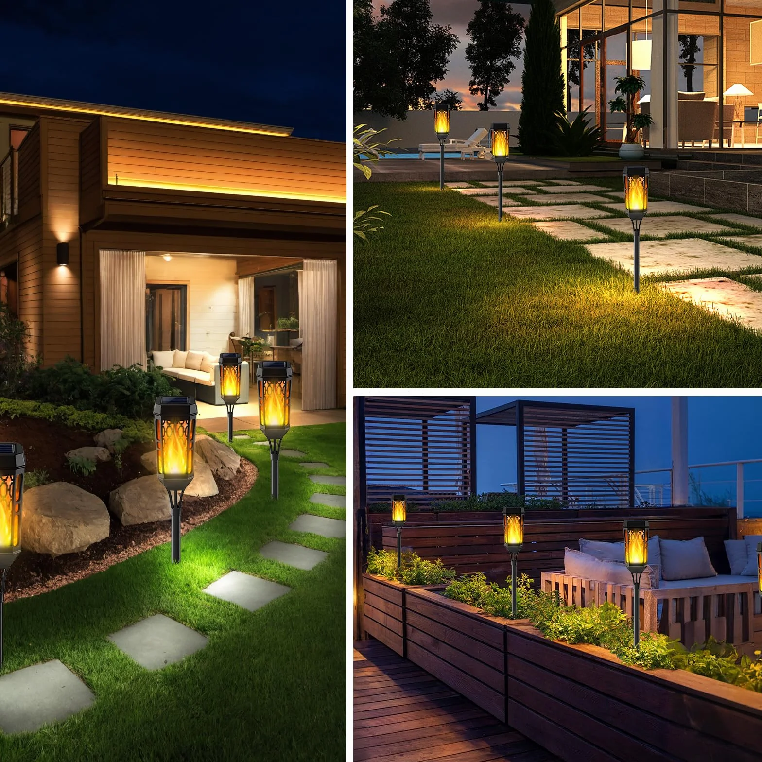 Lumière Flamme Solaire Exterieure 6 Pièces 12 LED Etanche Lampe à Flamme Solaire Torche Jardin Vacillante