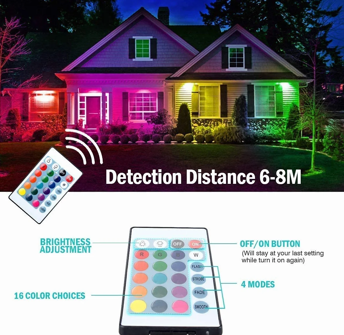 T-SUNUS Projecteur LED RGB Exterieur 100W IP66 avec Télécommande 16 Couleurs 4 Modes