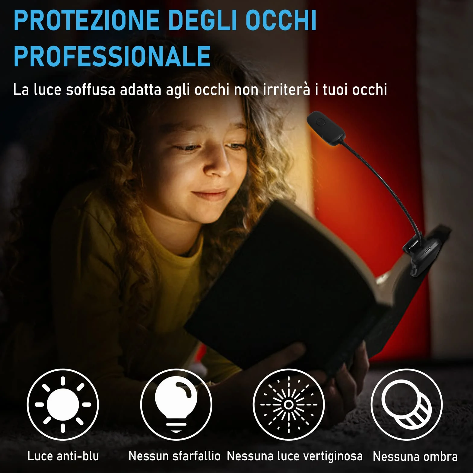 Diboniur Lampe de Lecture LED Rechargeable, 3 Modes de Luminosité 3 Couleurs, 360° Cou Flexible pour Livre au Lit Voyage