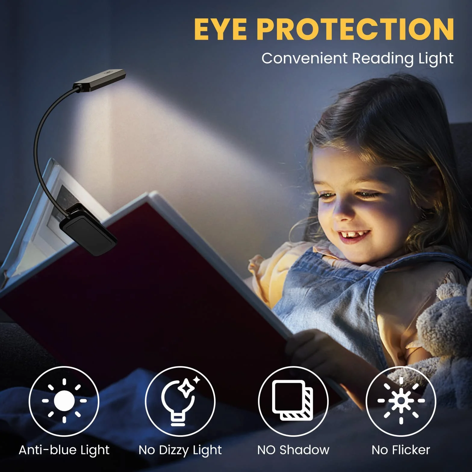 TEAMPD Lampe de Lecture LED Rechargeable, 10 LEDs, 360° Cou Flexible, 3 Couleurs & Intensité Variable, Mini Veilleuse