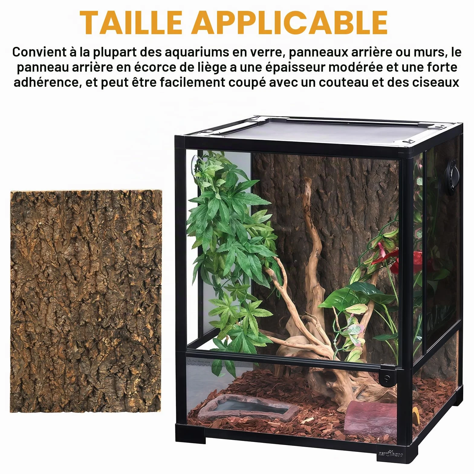 Sporgo Lot de 3 écorces de liège pour terrarium 30 x 20 cm - Tapis d'escalade pour reptiles