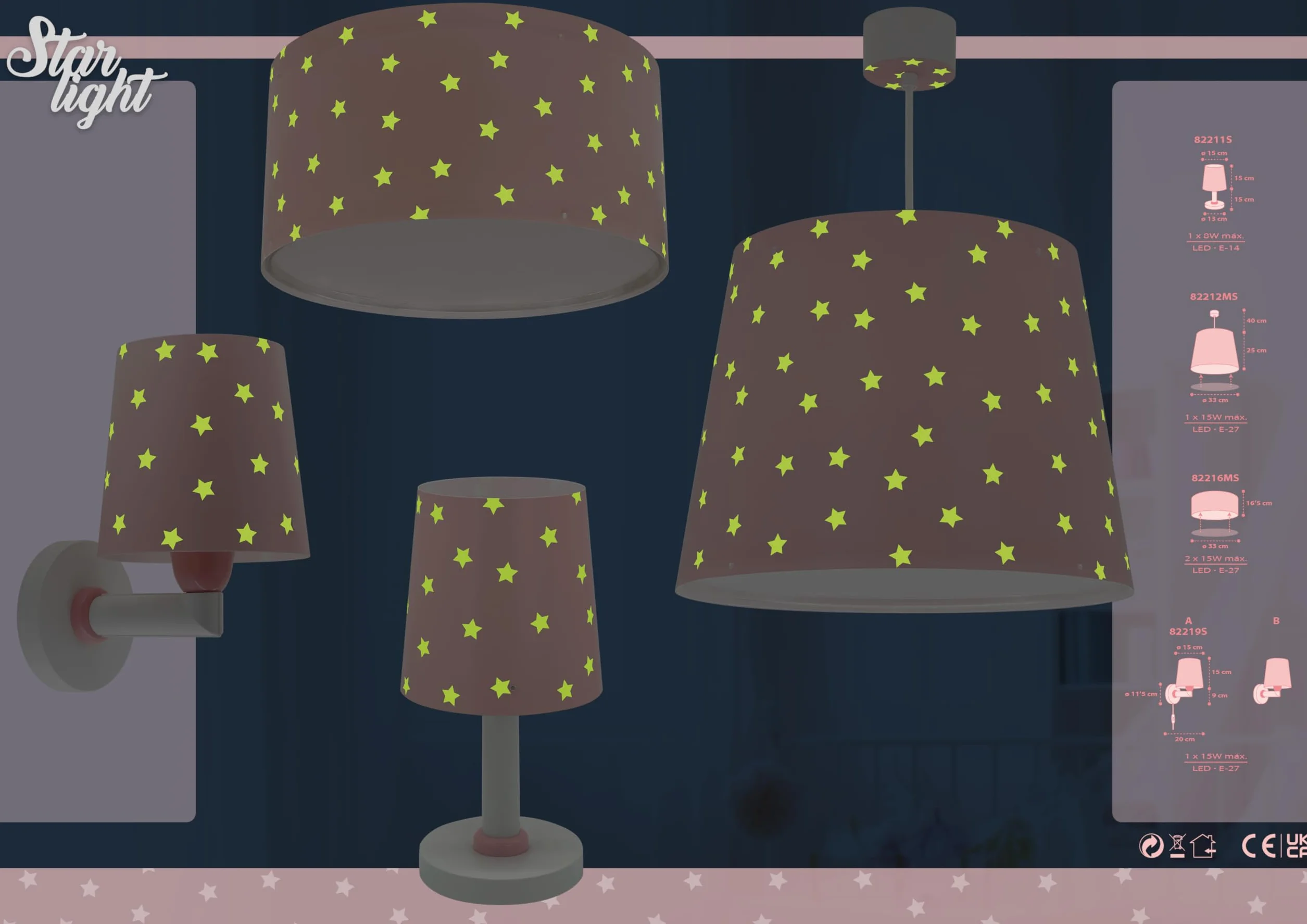 Dalber Applique Murale Enfant Star Light Étoiles Rose E27