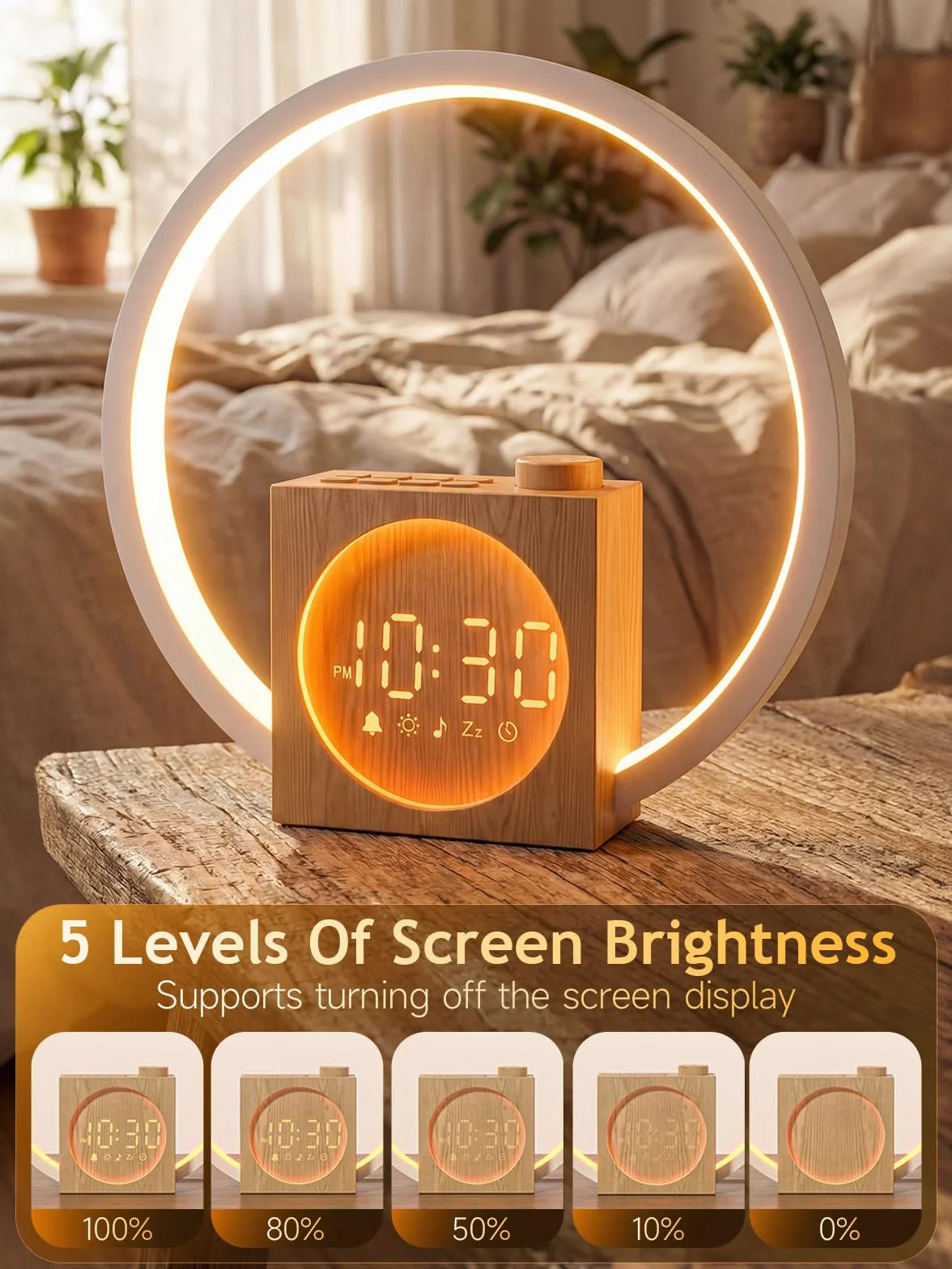 Simulateur d'Aube et Crépuscule Éveil Lumière avec Anneau Tactile 360°, 12 Couleurs, 30 Sons Naturels, Veilleuse Enfant, Snooze, Sleep Timer