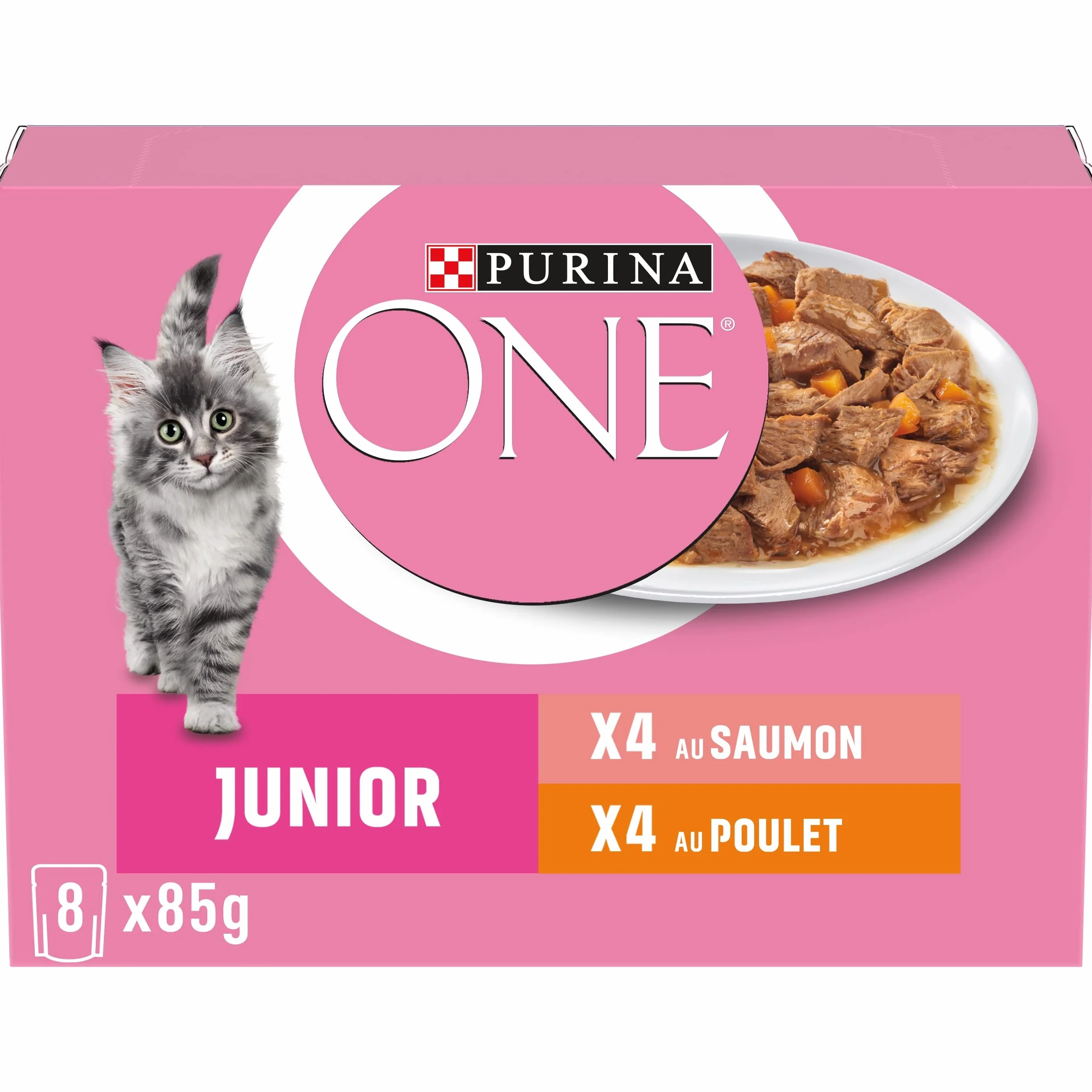 PURINA ONE Chat Kitten Effilés Sauce Saumon Poulet 8x85g