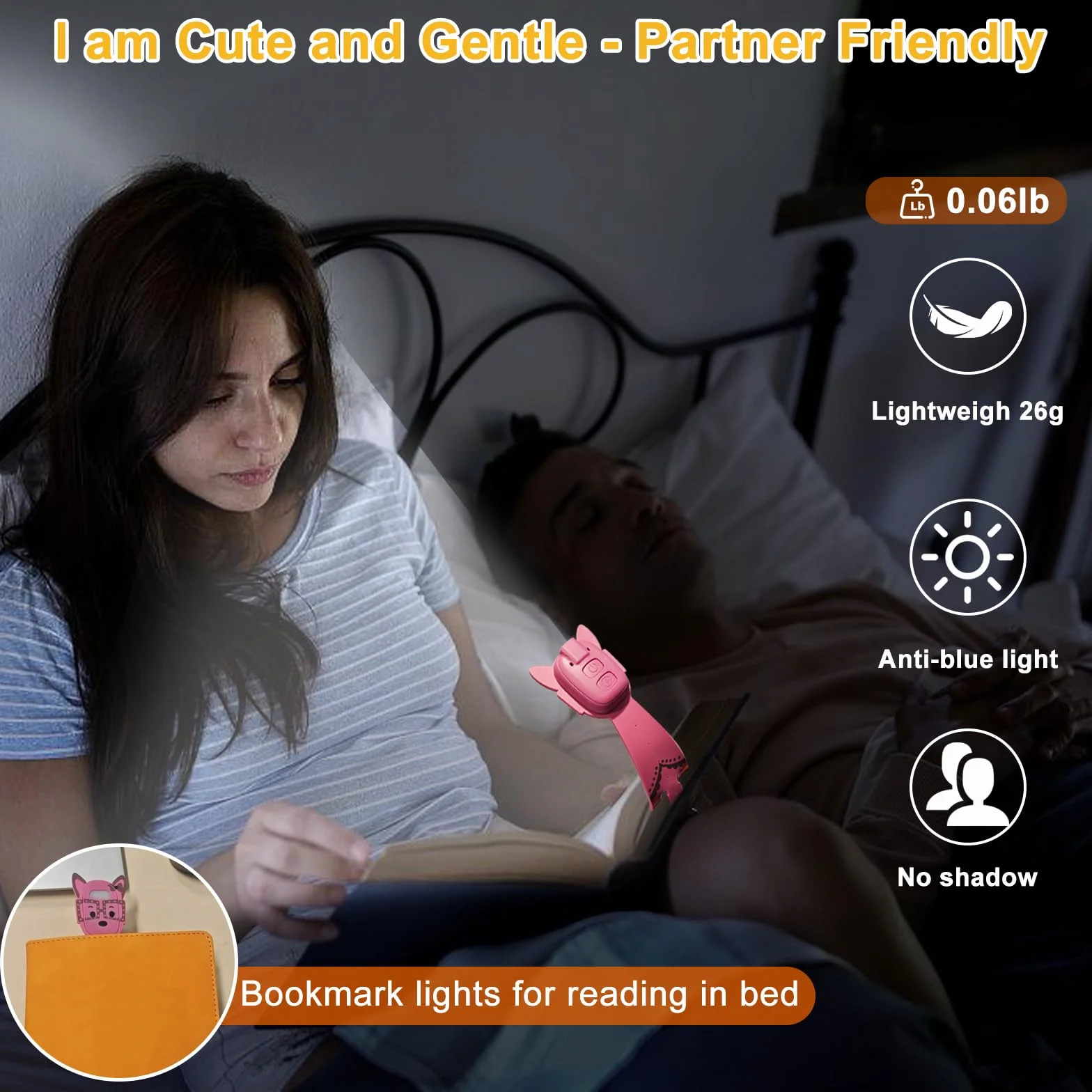 MILA&LOUIS Lampe de Lecture LED Rechargeable avec Pince Gradation USB Sans Fil (Rose)
