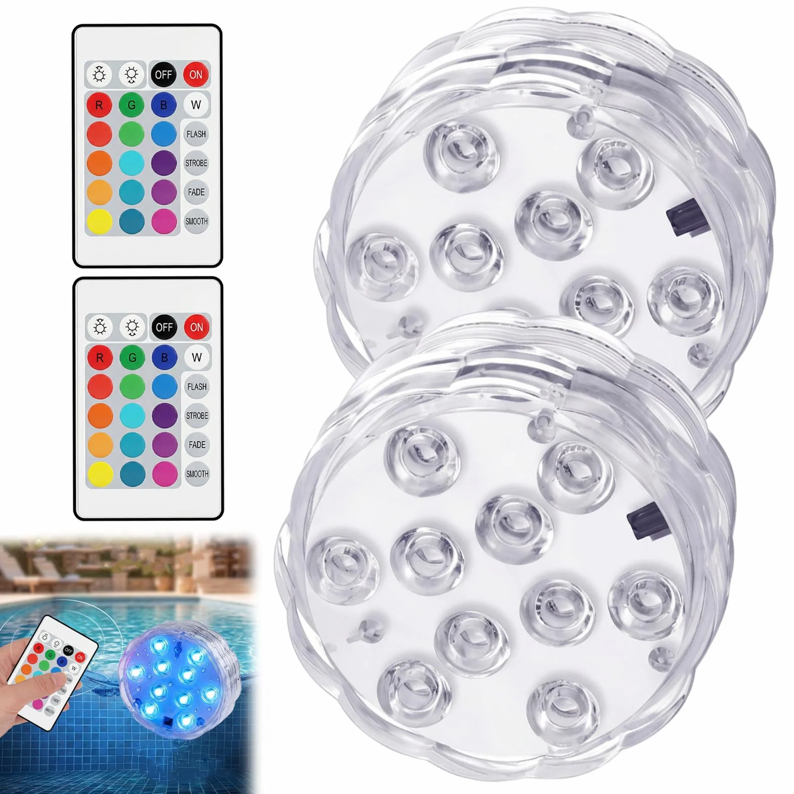 Lumières LED Submersibles avec Télécommande, Lampe Piscine Étanche Multicolore à Piles, Spot LED pour Aquarium, Spa, Baignoire, Jacuzzi