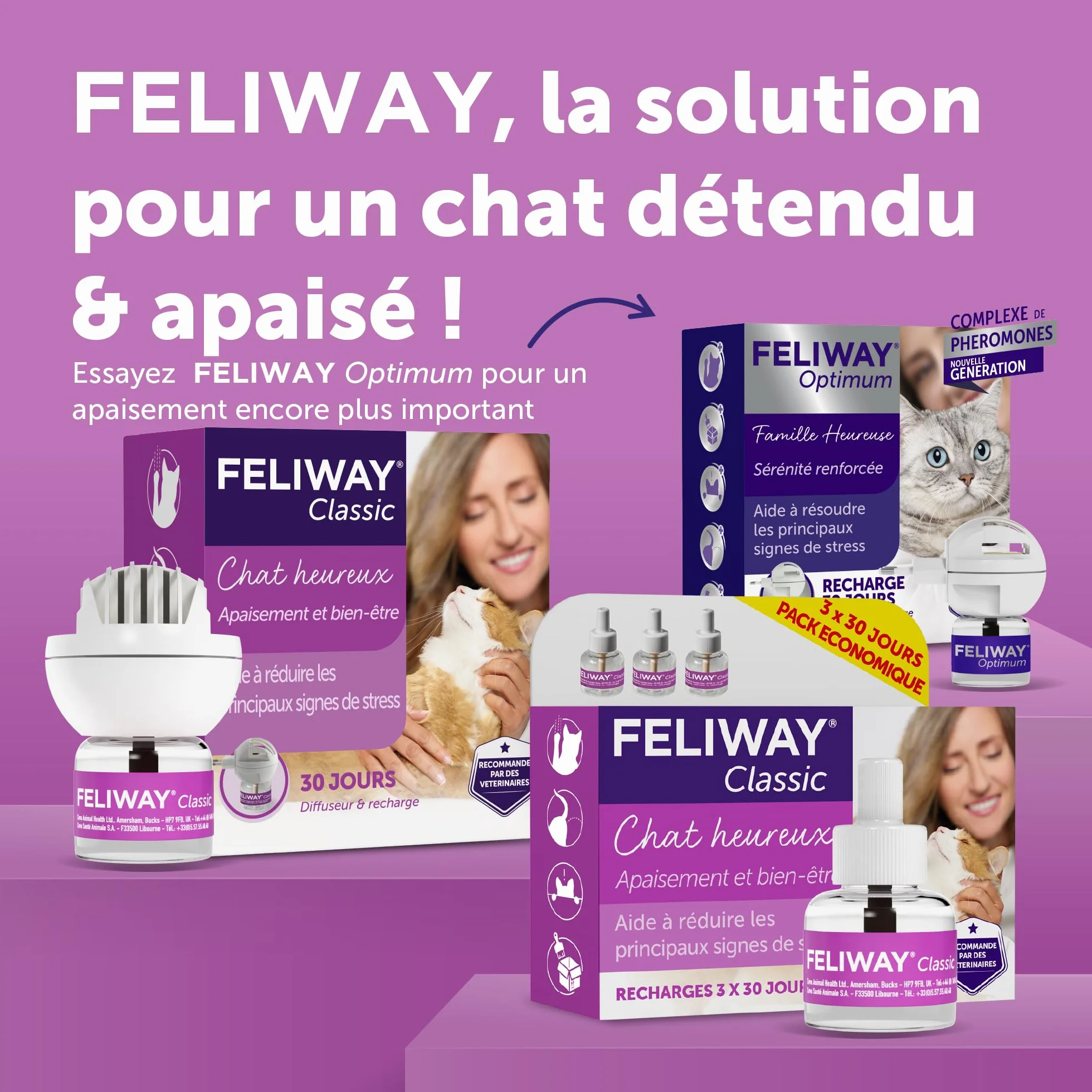 FELIWAY Classic Anti-Stress pour Chat Pack économique 3 recharges 3x30 Jours