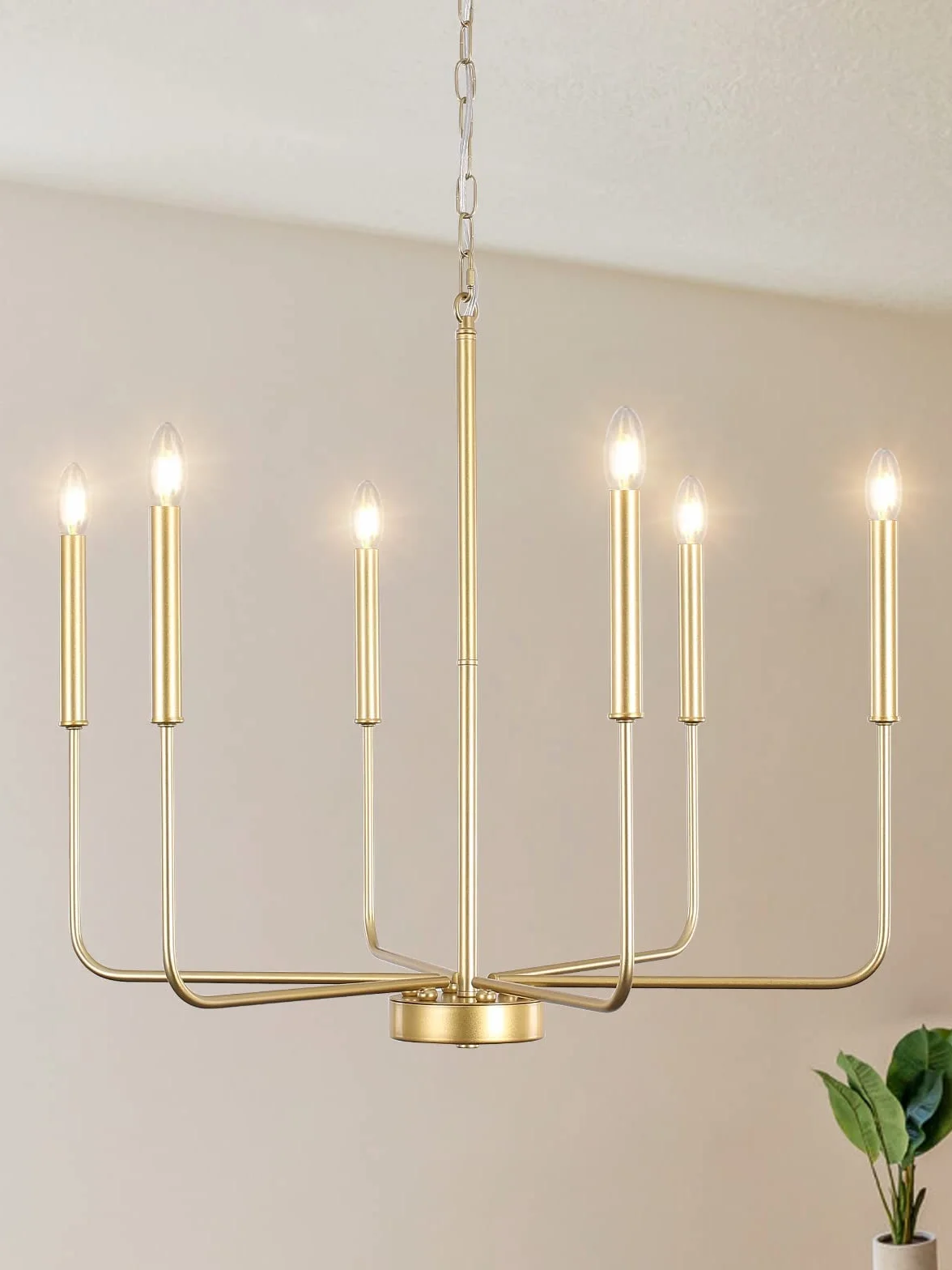Lustre Doré Luminaires Plafonnier 6 Lumières Suspendus Lustre De Ferme Moderne Pour Salle À Manger, Bougie Suspension Dorée Pour Îlot De Cuisine Salon Foyer Chambre