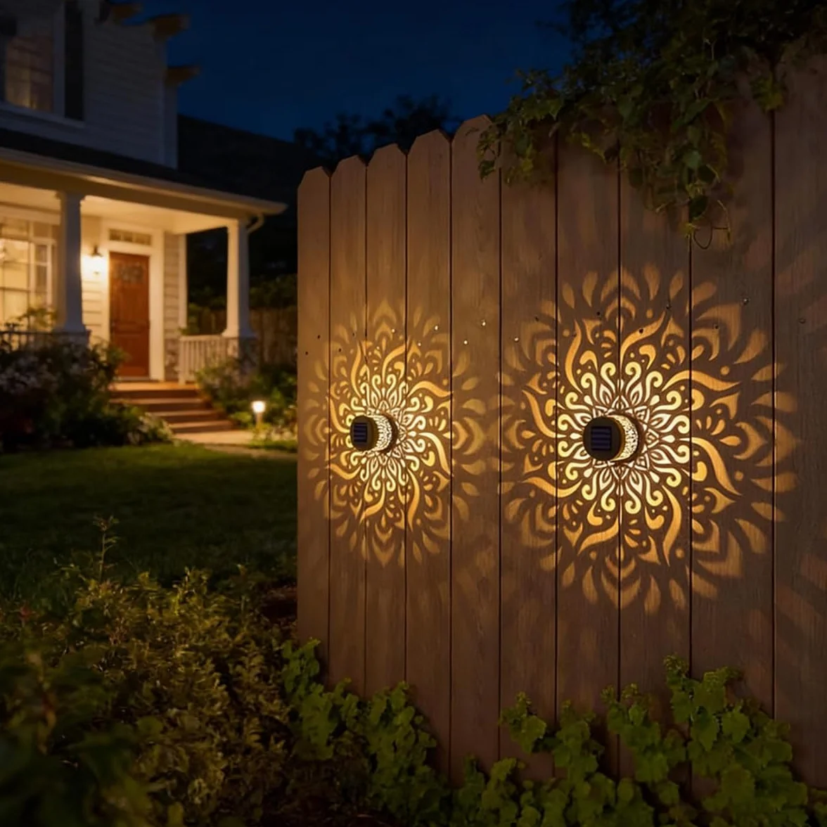 Lampes solaires décoratives mandala métal étanches extérieur pour terrasse jardin patio