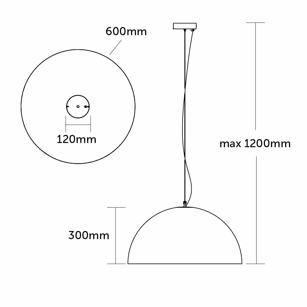L+, Lustre suspendu, en métal, forme demi-sphère, diamètre 60cm, 1x E27, couleur rouge RAL 19-1533 TCX (rouge Cowhide, 60 cm)