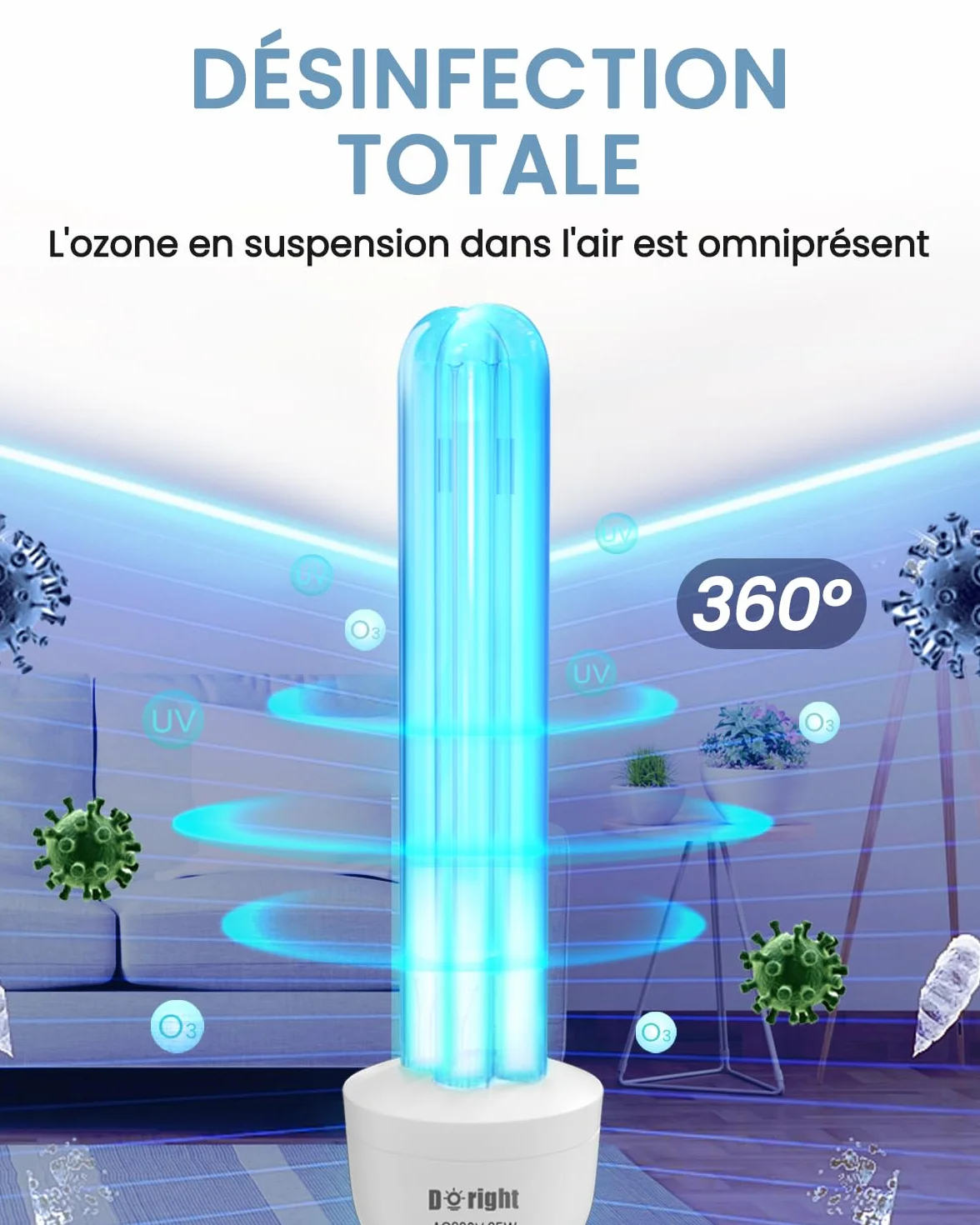 DoRight 2 Pièces Lampe UV Germicide UVC 25W E27 Ozone 254nm AC220-240V