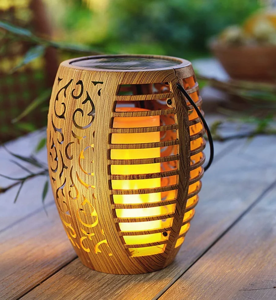 Lot de 2 lampes solaires de jardin Flame aspect bambou XXL 3 en 1 LED