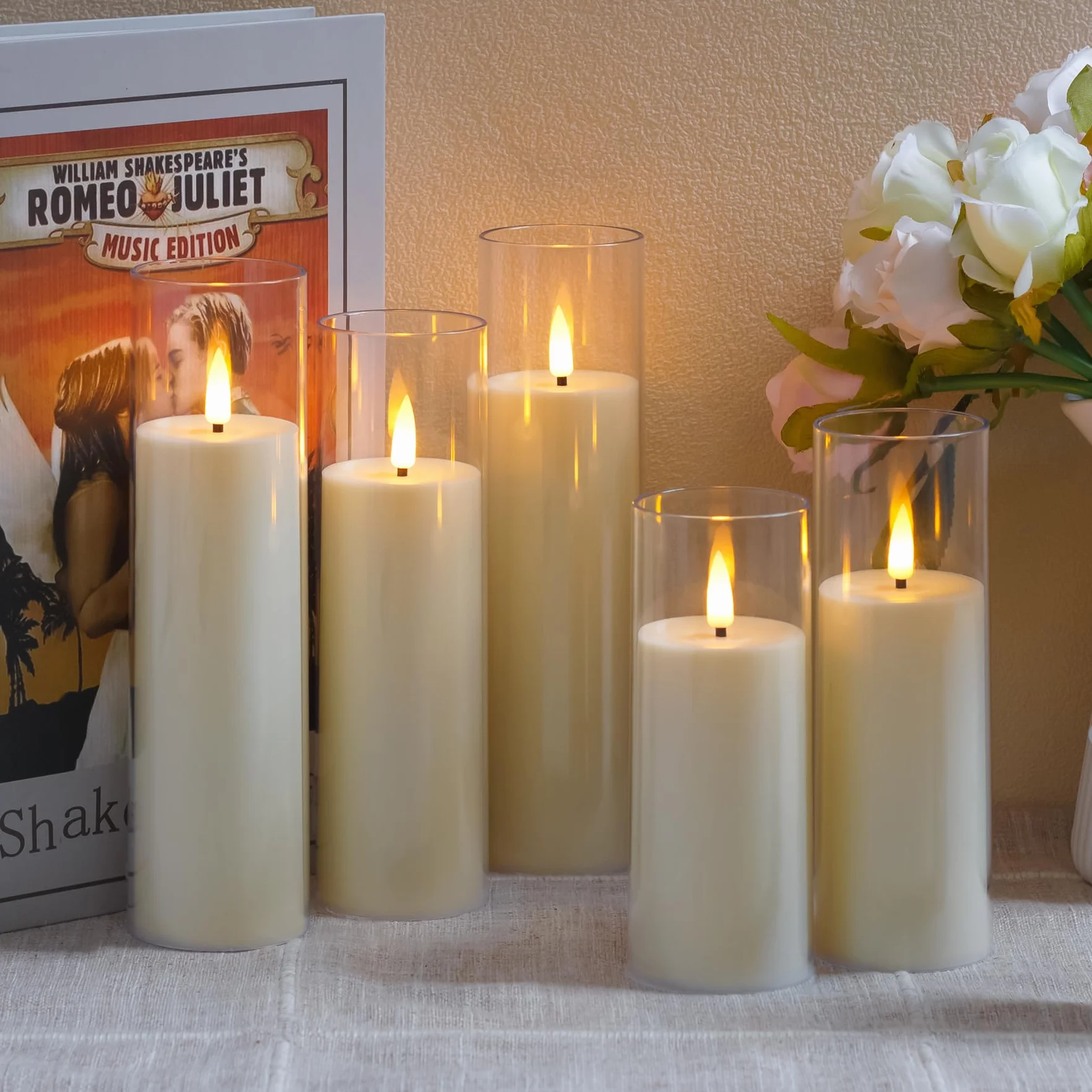Yeelida Bougies LED sans flamme vacillantes avec télécommande minuterie piles 5,5cm x 12,5 15 17,5 20cm Plastique Ivoire
