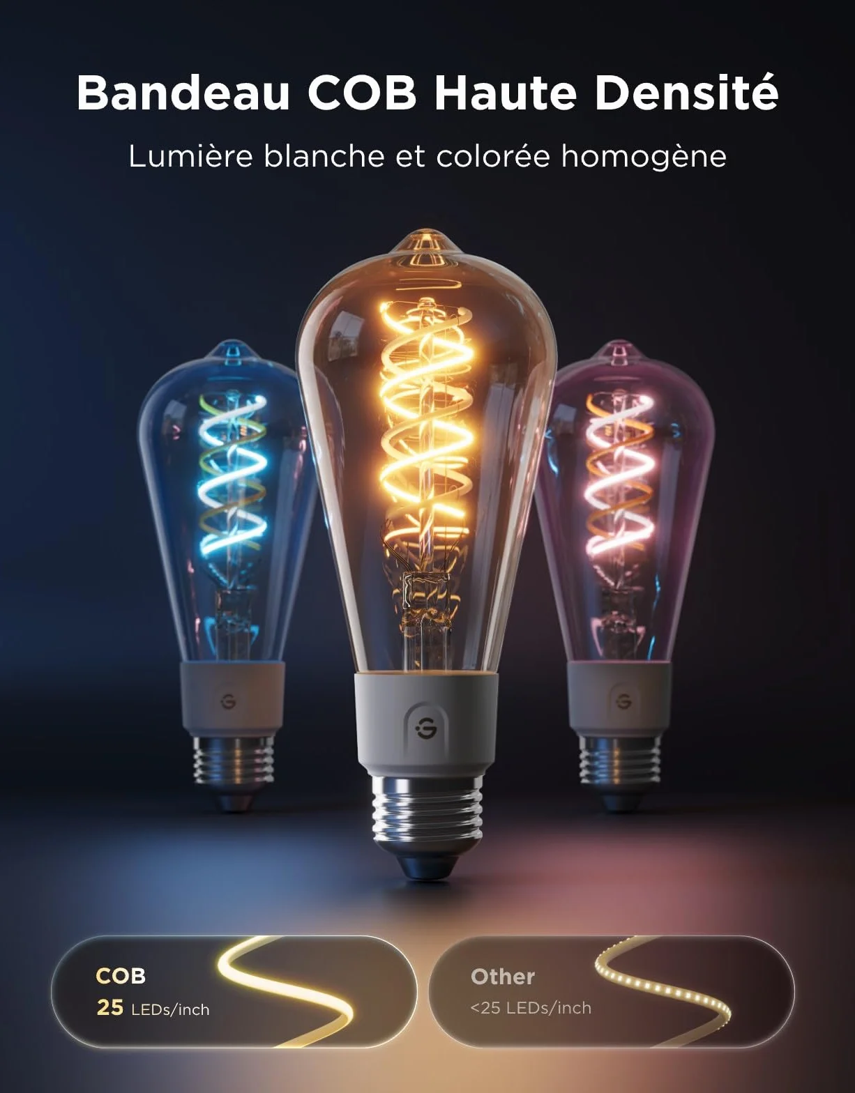 Govee Ampoule Intelligente Edison E27 RGBWW ST64, Compatible Matter Google Assistant, 500lm, 16 Millions Couleurs, Lot de 2