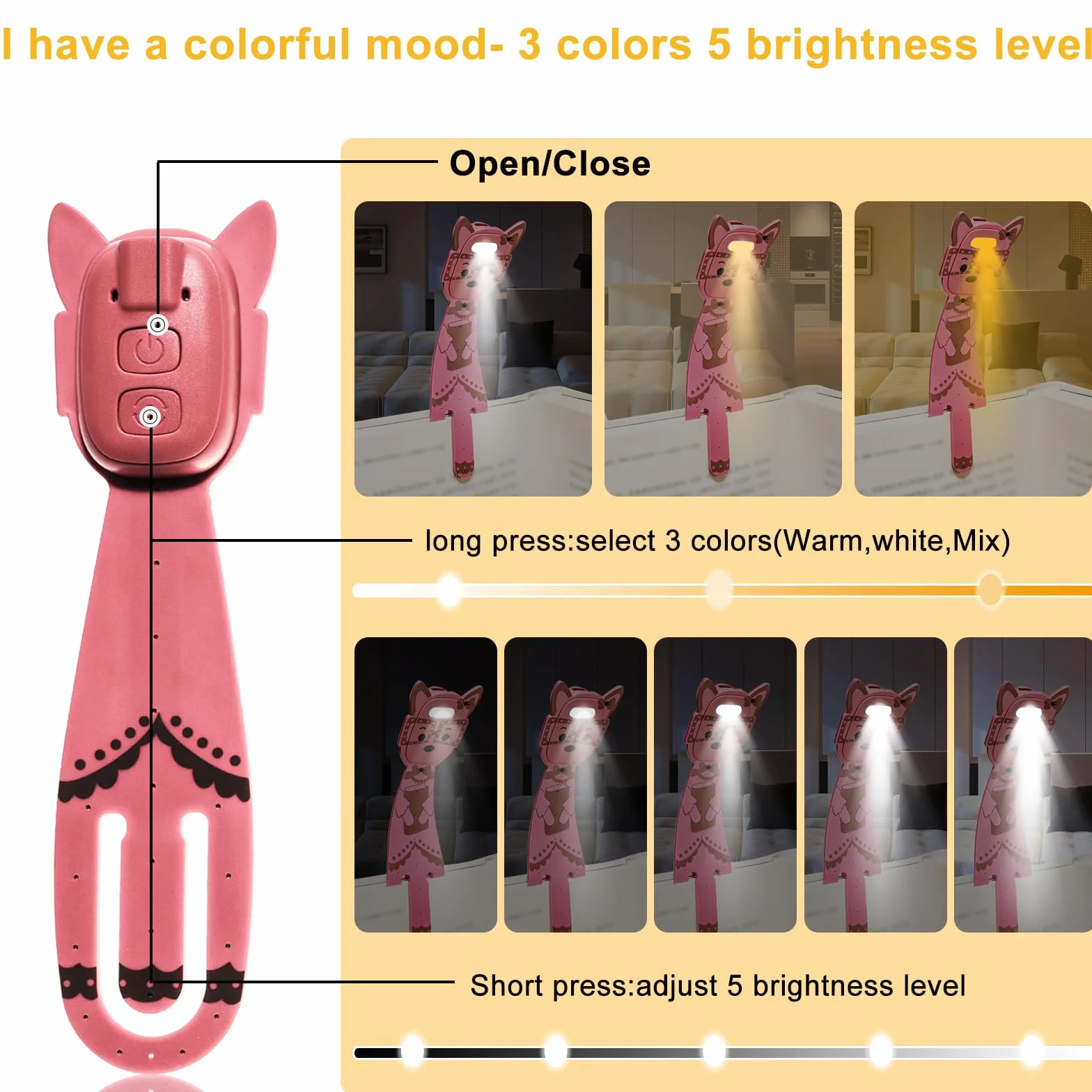 MILA&LOUIS Lampe de Lecture LED Rechargeable avec Pince Gradation USB Sans Fil (Rose)