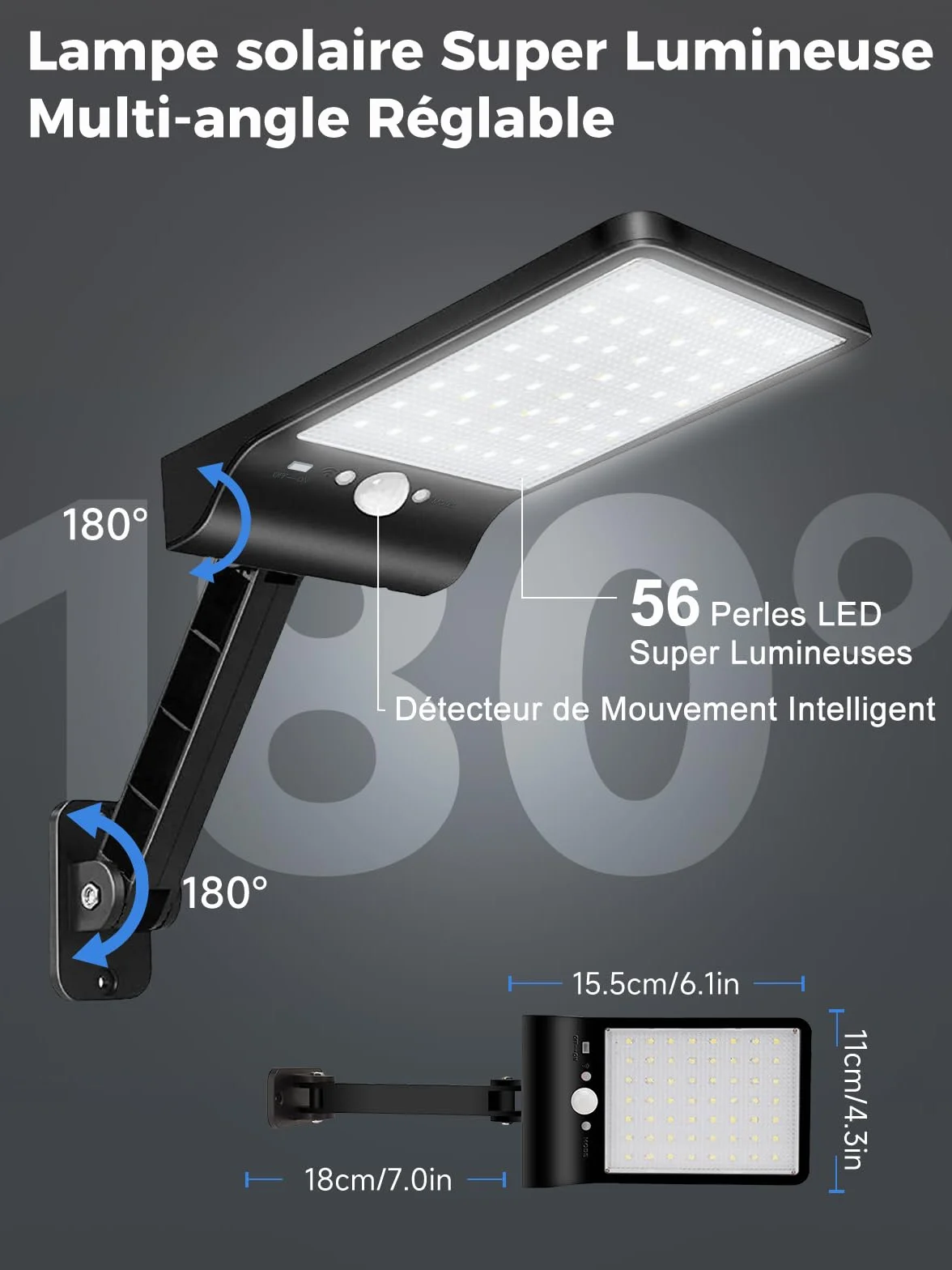 COLBOR Lampe Solaire Extérieur 56 LEDs Détecteur de Mouvement IP65 Étanche Télécommande Noir