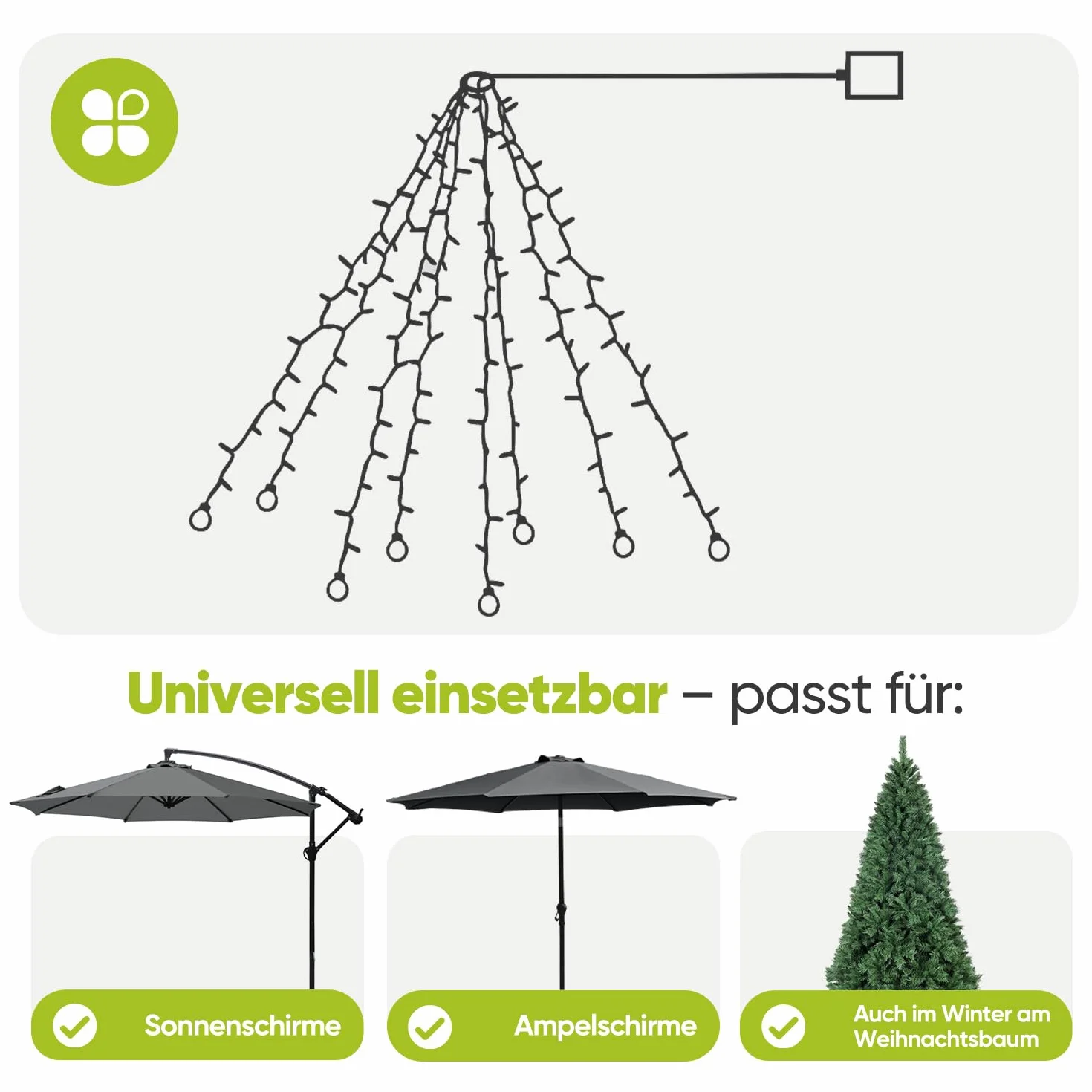 Sekey Lampe Parasol LED Solaire 136 LEDs 8 Ampoules Guirlande Lumineuse 8 Modes Télécommande