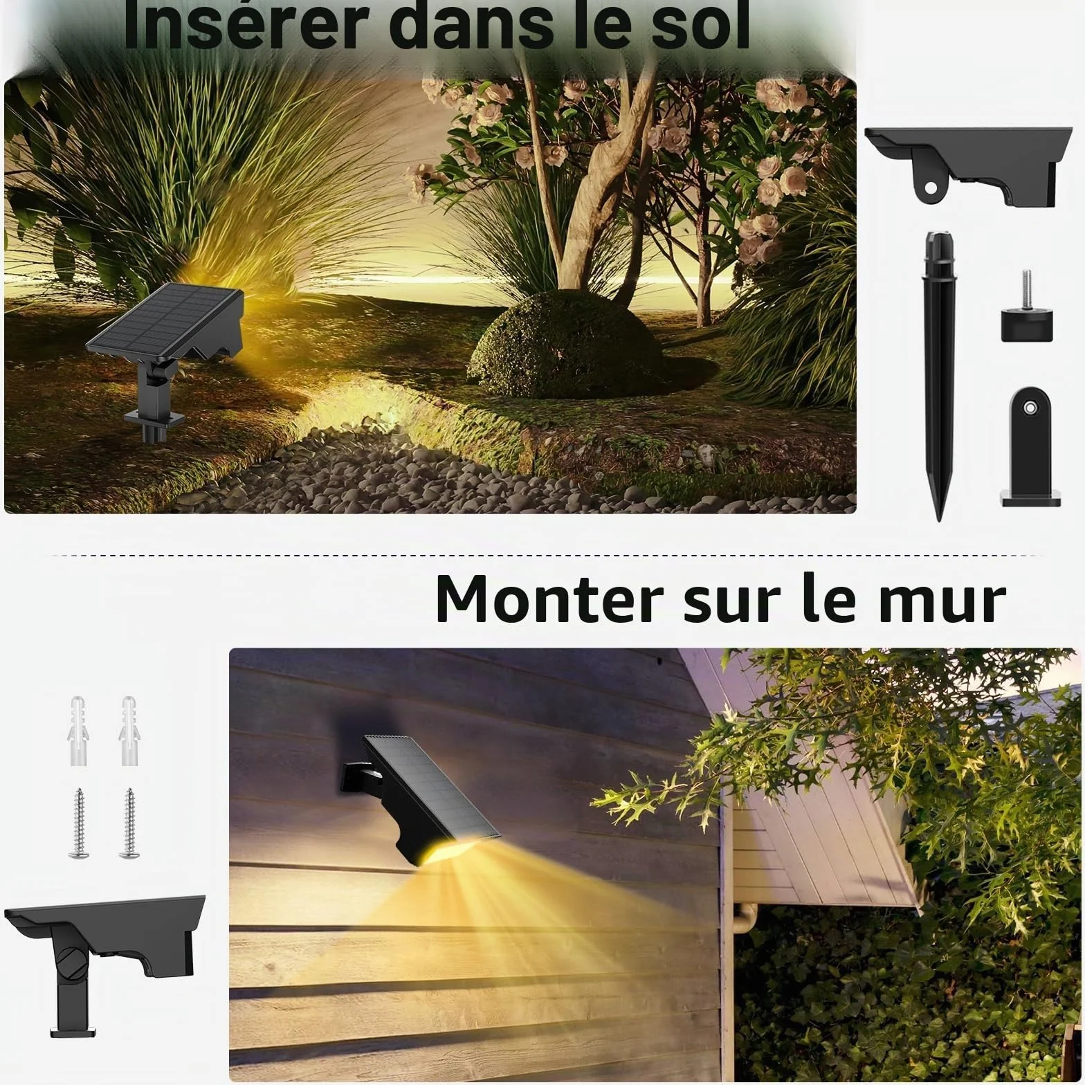 MEIKEE Lampe Solaire Exterieur 6 LED 3000K Blanc Chaud IP65 Lot de 2