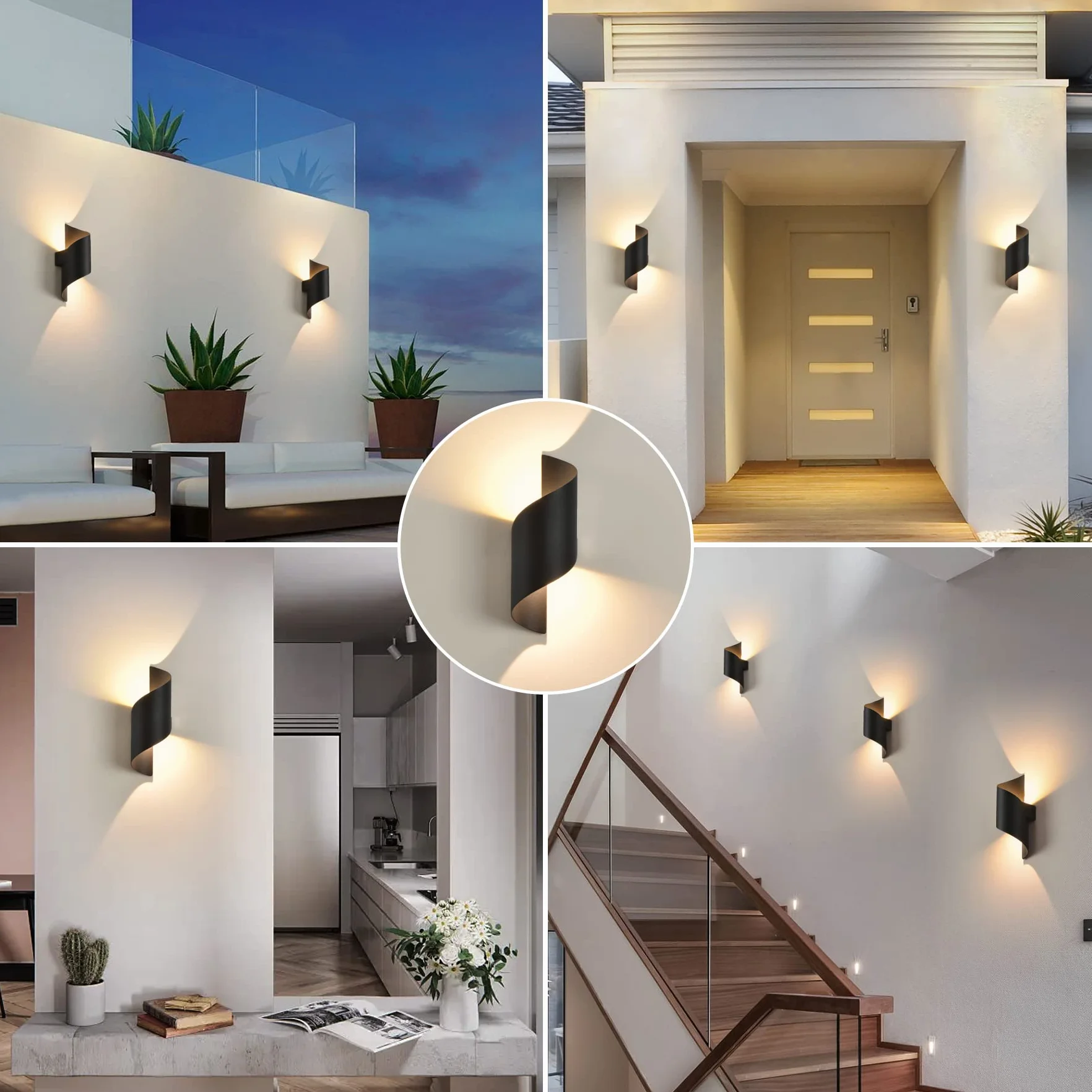 KUKAK LED Applique Murale 10W 3000K Blanc Chaud IP65 Extérieur Intérieur 2pc