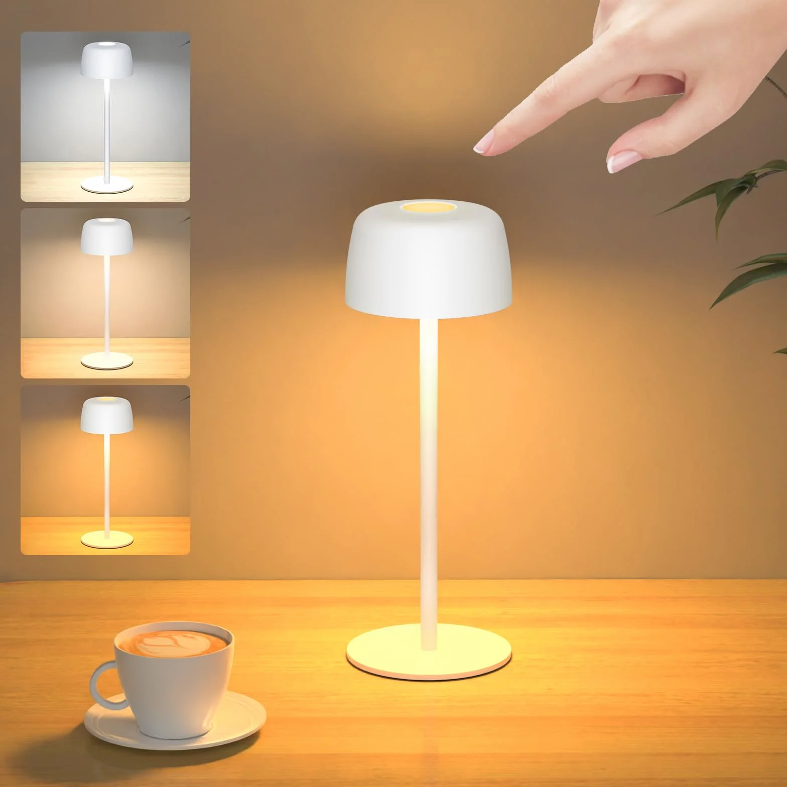 TRUMPETS Lampe de Table LED Sans fil Rechargeable Métal IP54, 3 Couleurs Dimmable Contrôle Tactile