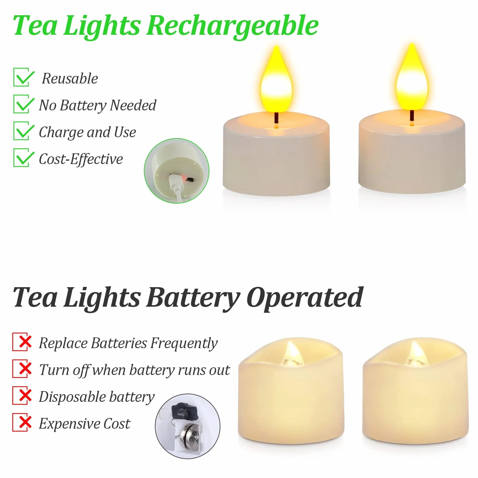 SoulBay 12 Bougies LED Rechargeables Flamme Vacillante avec Télécommande et Minuterie