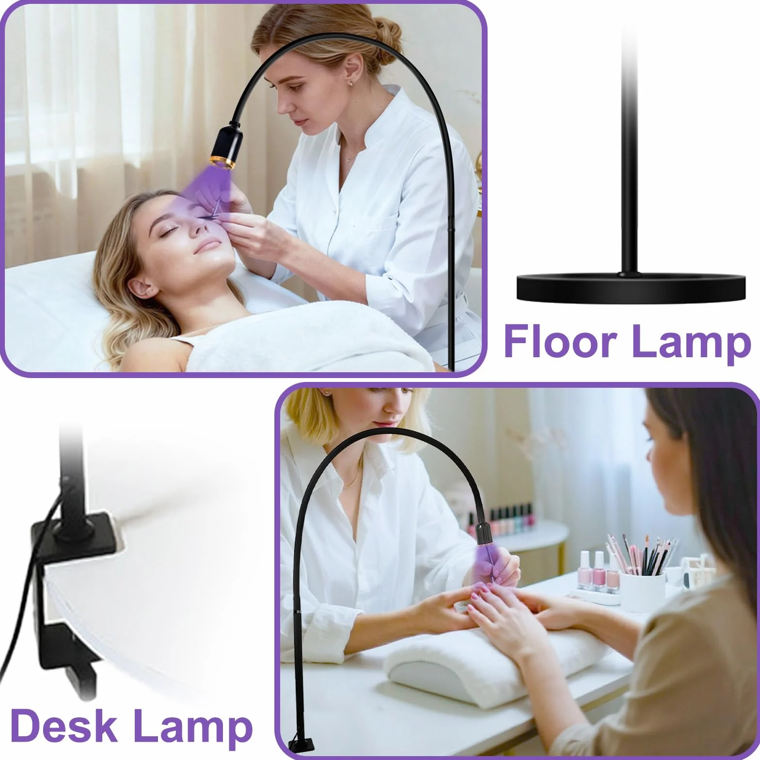 Lampe UV à Cils 10W 2 en 1 avec Interrupteur à Pédale, Durcissement Rapide 2-3 Secondes, Col de Cygne Flexible 360°, Taille de Spot Réglable Noir