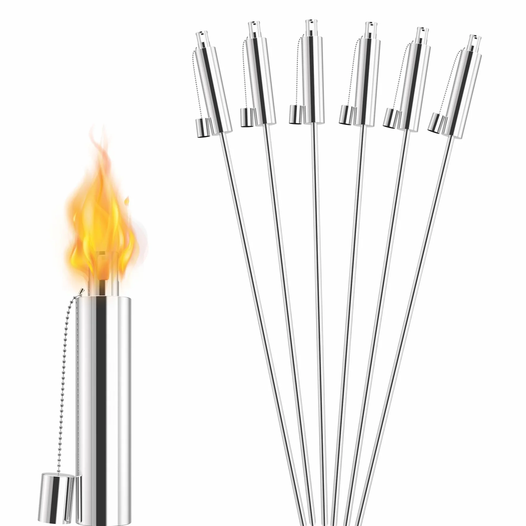 Lot de 6 torches de jardin en acier inoxydable 330 ml 115 cm longue durée combustion huile paraffine