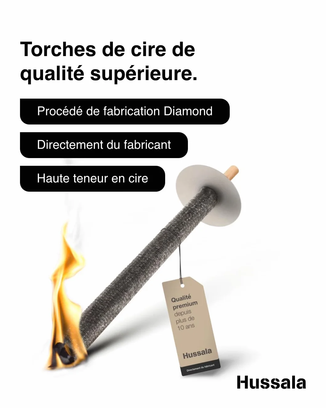 Hussala Diamond Torches en cire 60 min 10 pièces