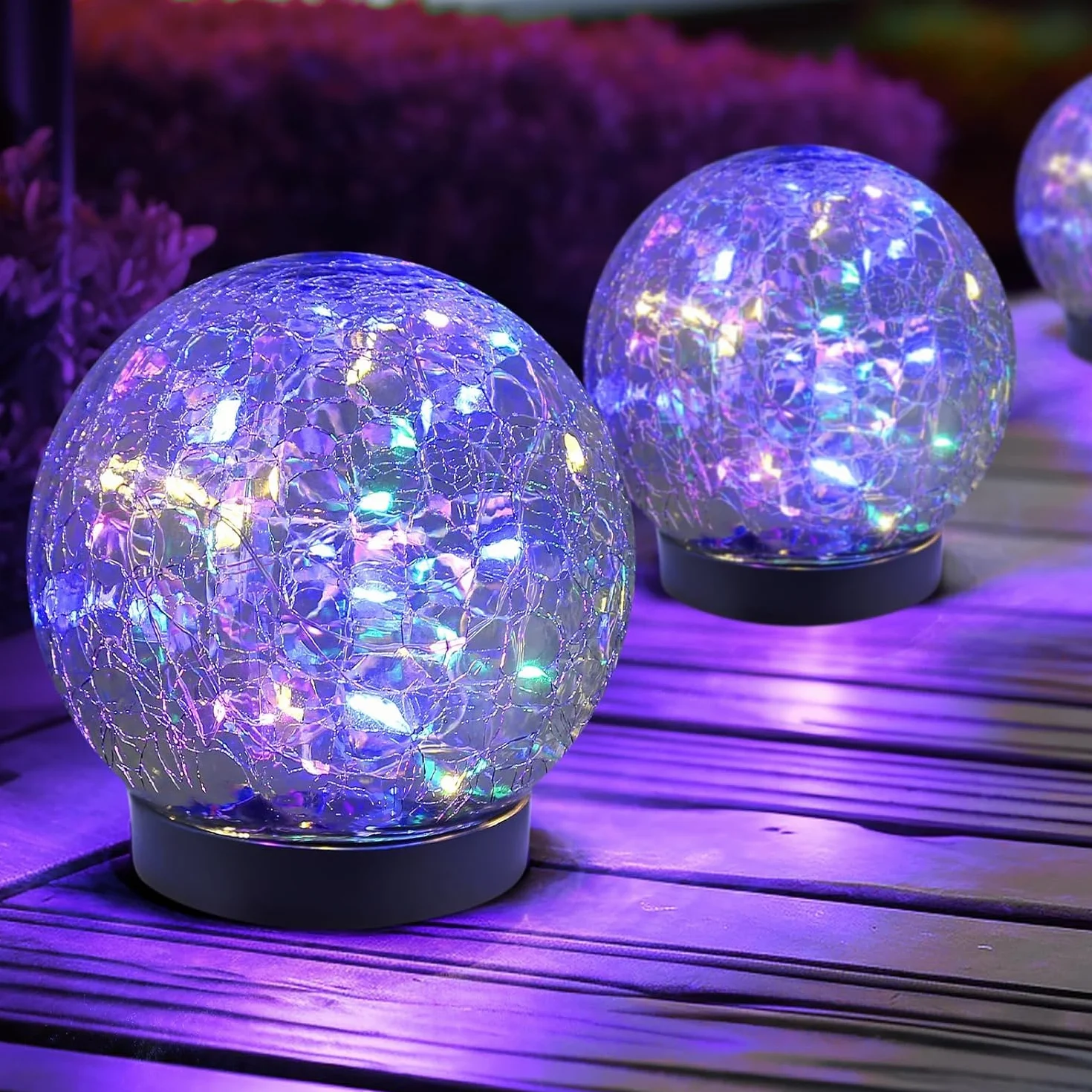 Lot 2 lampes solaires jardin boules verre craquelé décoration extérieure étanche paysage allée cour pelouse