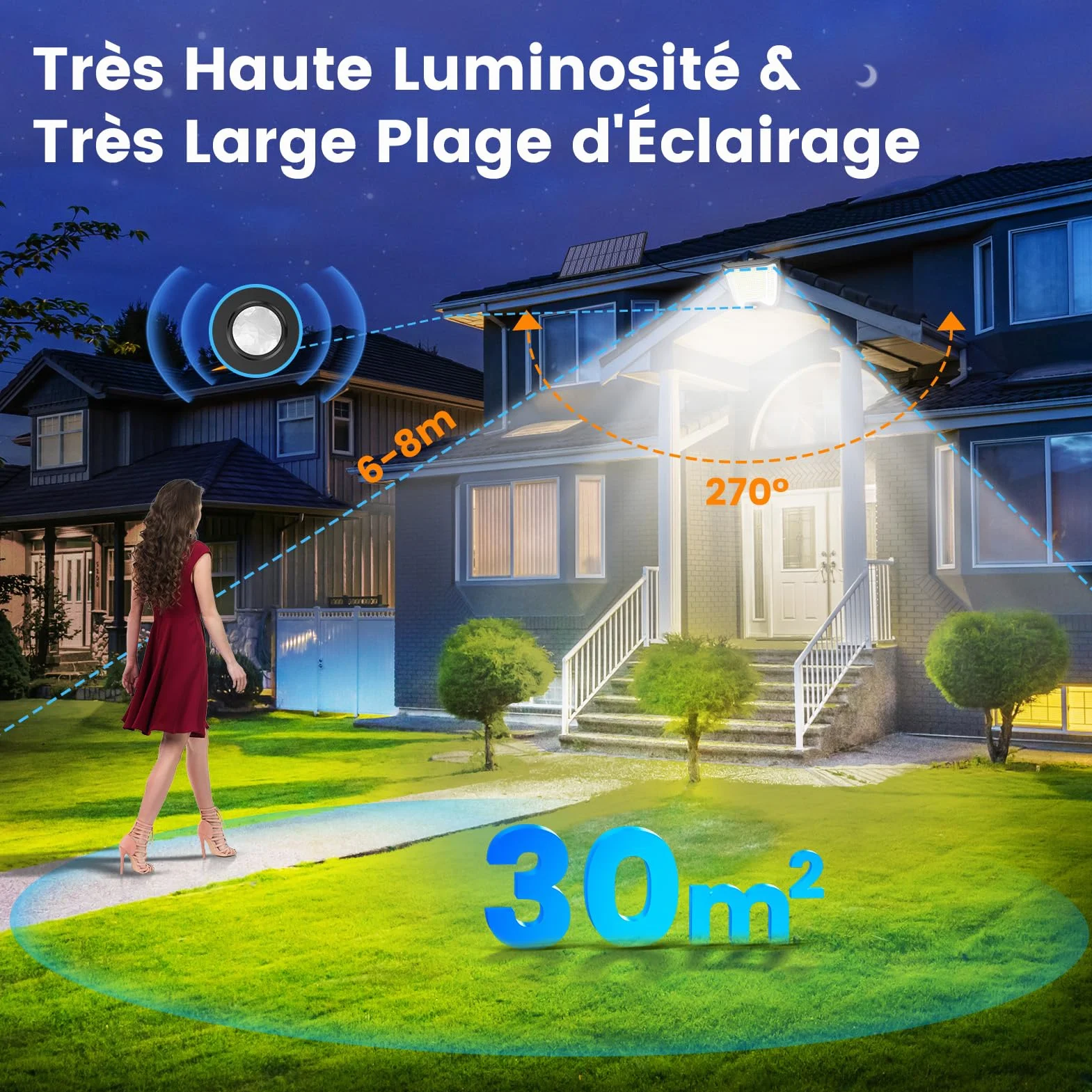 Solaire Extérieur Mouvement Détecteur Lampe 288 LED IP65 Étanche avec Câble 5M