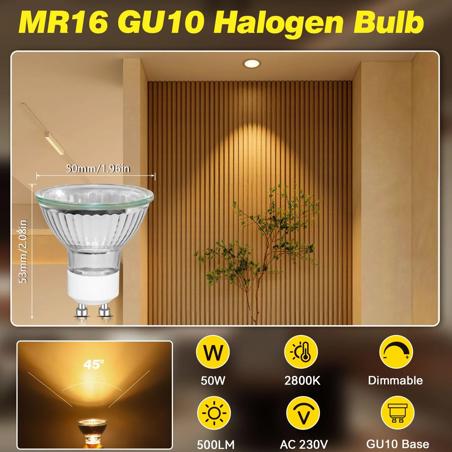 Ampoule Projecteur GU10 50W Dimmable 500LM Blanc Chaud 2800K AC 230V Lot de 2