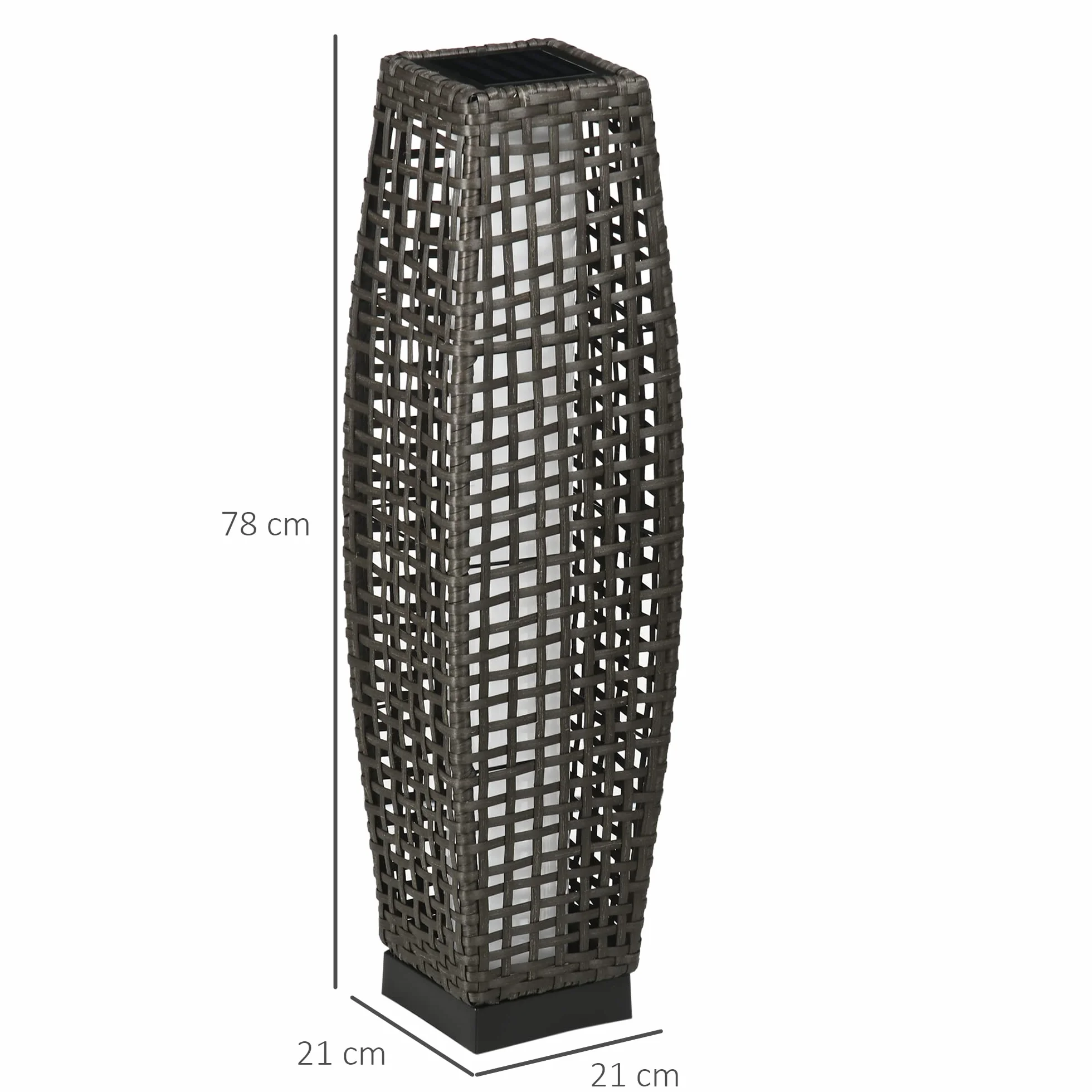 Outsunny Lampe à Poser Luminaire LED de Jardin Solaire en Résine Tressée Imitation Rotin 21 x 21 x 78 cm Gris