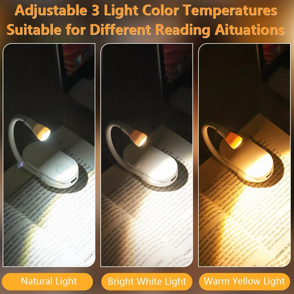 Lampe de Lecture à Pince LED 360° Luminosité Réglable 3 Couleurs Portable