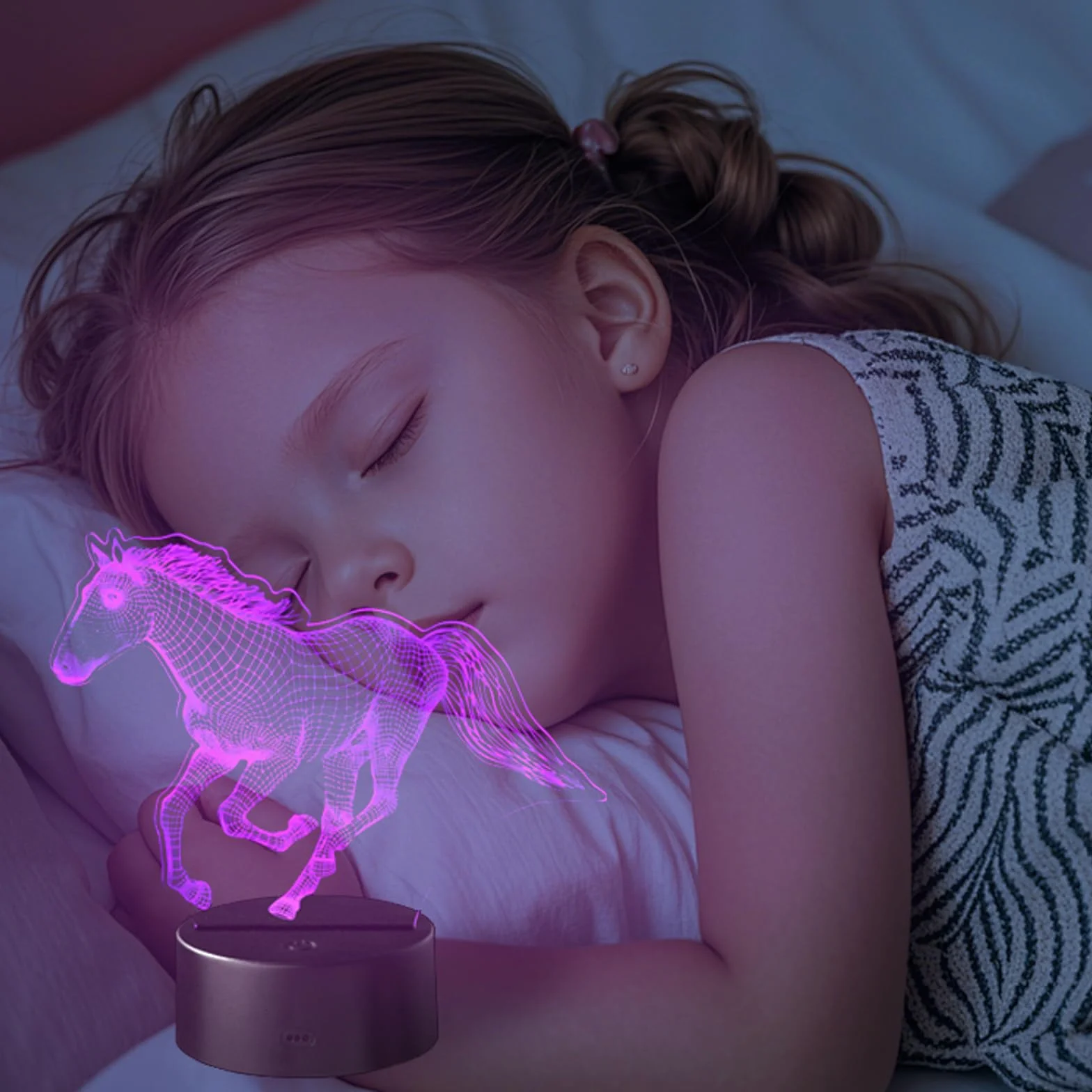 3D Lampe Cheval Veilleuse Enfant 16 Couleurs USB Batterie Interrupteur Effleurement Cadeau
