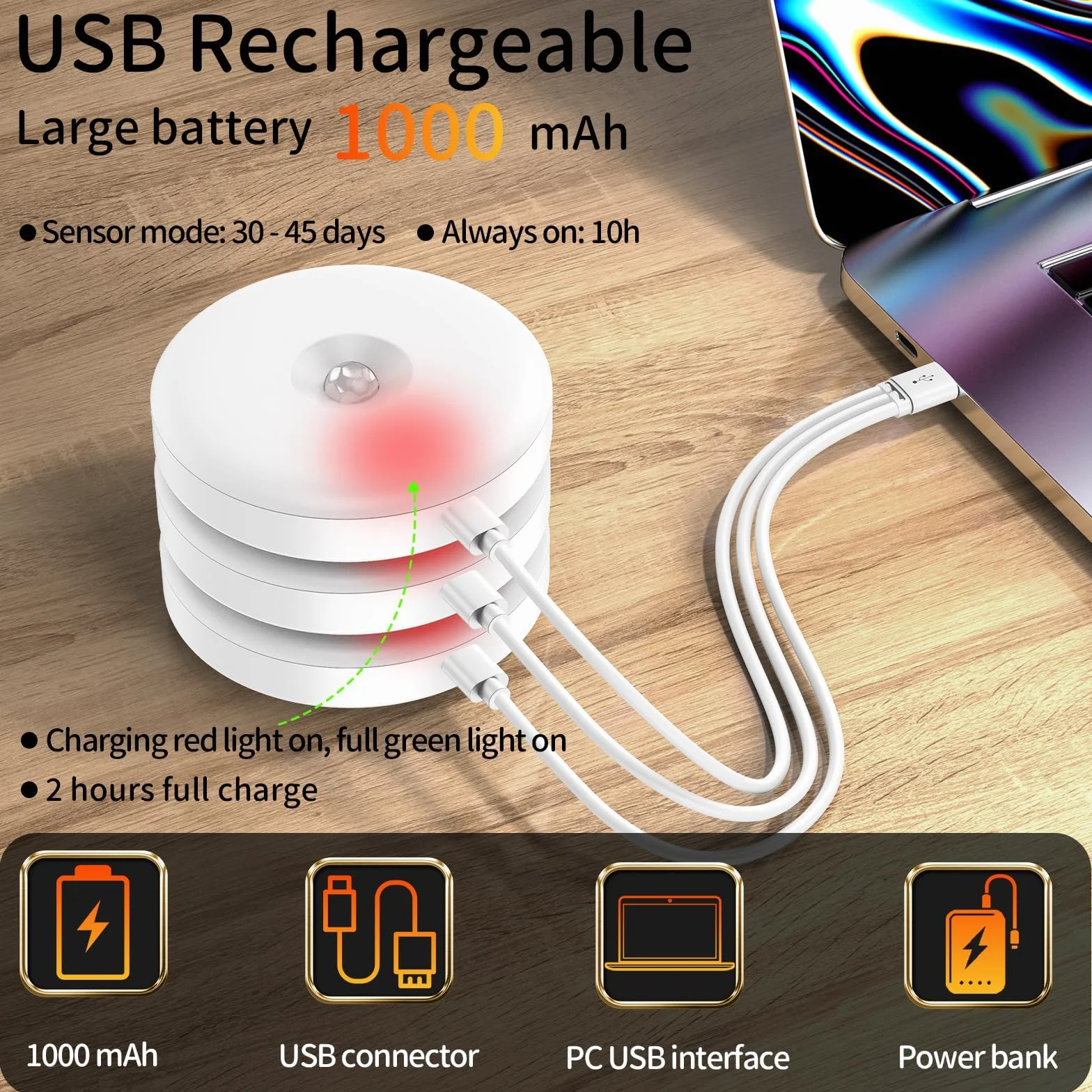 daphomeu 6Pcs Lampe Détecteur de Mouvement Intérieur, Veilleuse pour Couloir Cuisine Escalier Chambre Armoire
