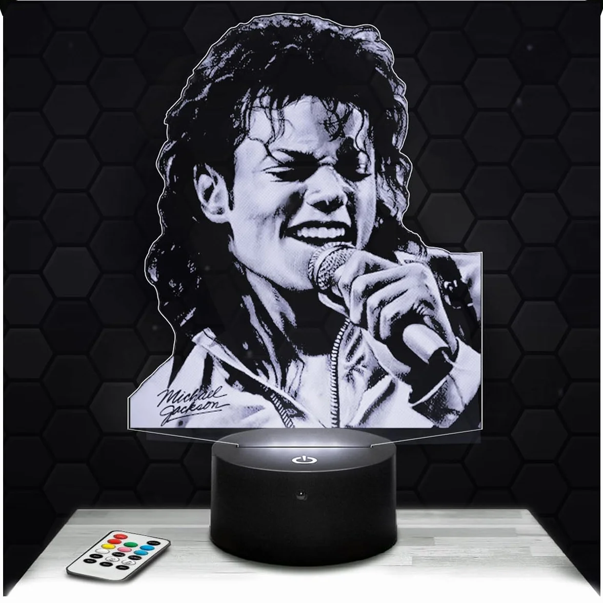 Lampe 3D Michael Jackson Effet Hologramme Veilleuse Tactile LED Idée Cadeau Fan Musique