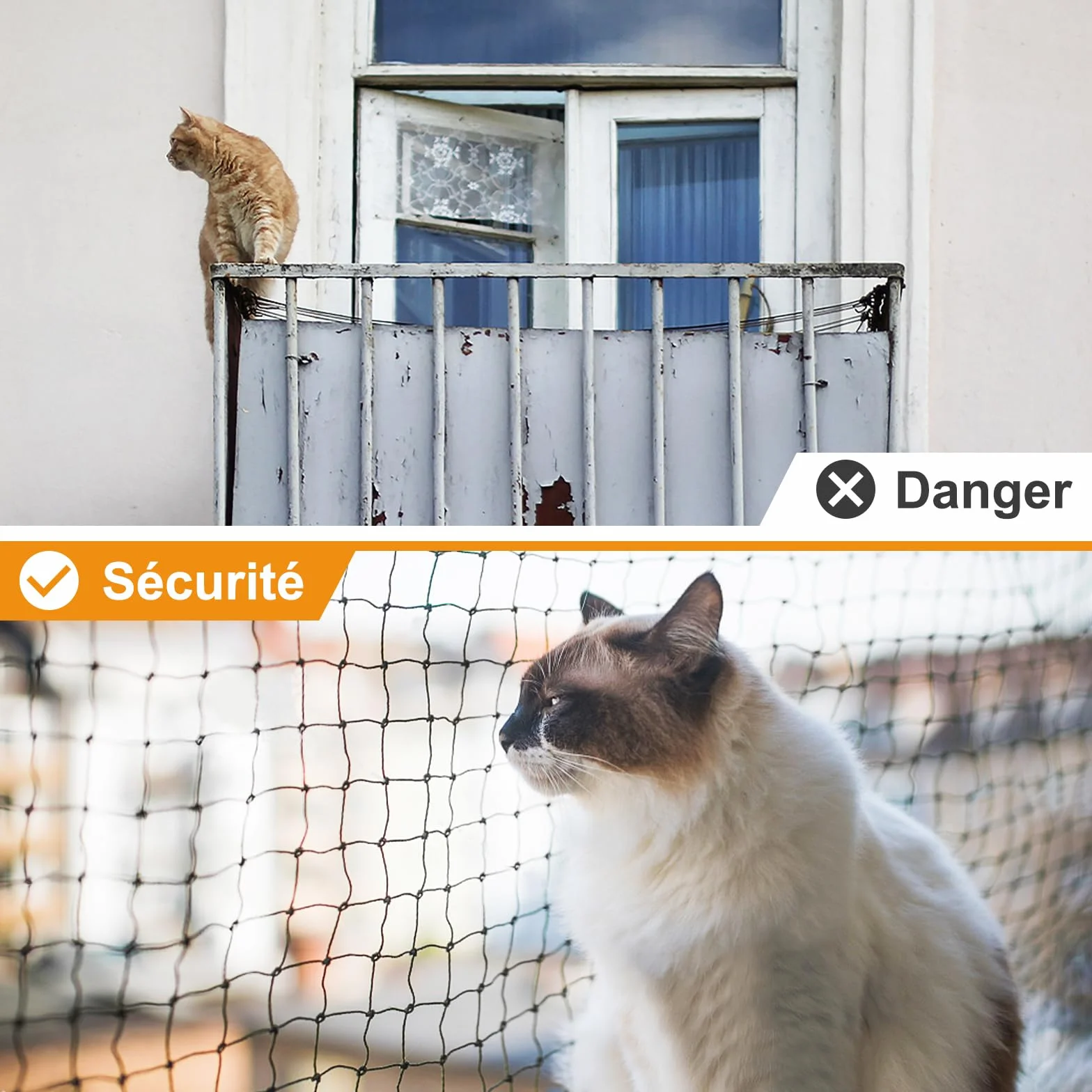 Filet Chat Balcon Renforcé 3x2M Protection Résistant Morsures UV