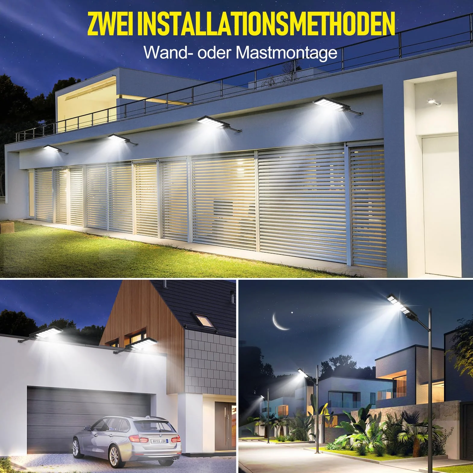 Lot de 2 lampadaires solaires à LED avec télécommande 600 W 6500 K IP65 Étanche