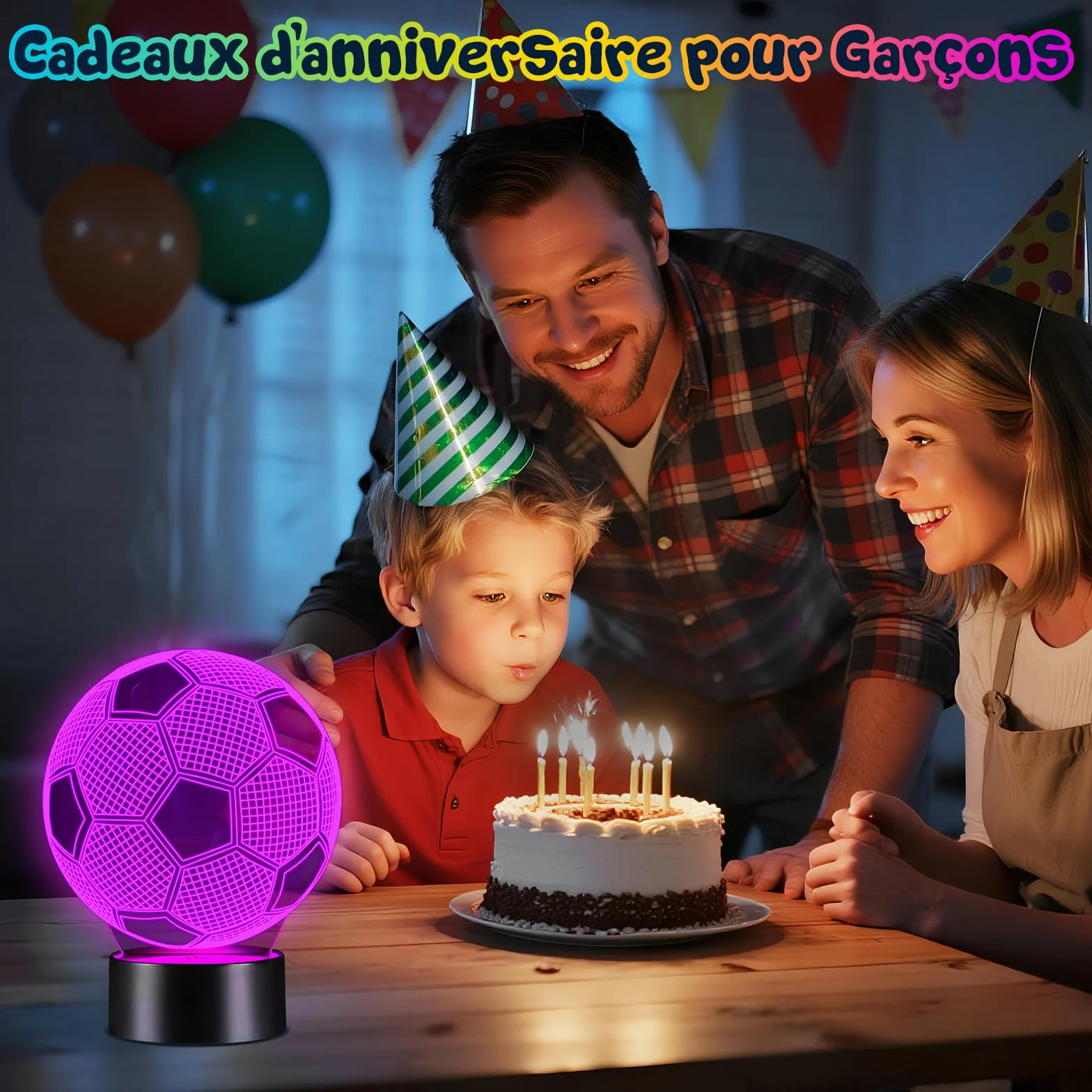 Linkax Veilleuse Enfant Foot Football 3D Illusion Lampe de Chevet LED 16 Couleurs Télécommande Cadeau Garçon 7-12 Ans