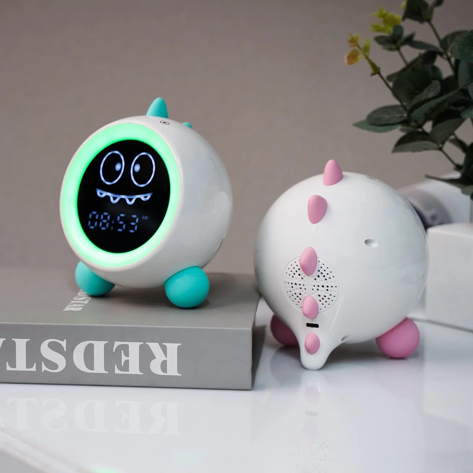 Réveil pour Enfants avec Veilleuse, Machine Sonore et Temps de Réveil, Entraîneur de Sommeil (Vert)