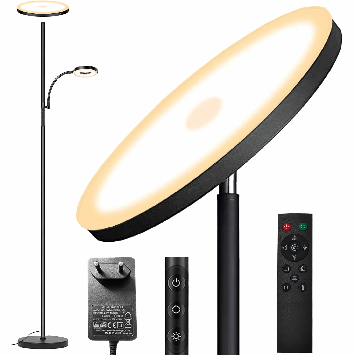 Lampadaire LED Dimmable 42W 4500LM 2700K-6500K avec Télécommande et Contrôle Tactile pour Salon Chambre Bureau