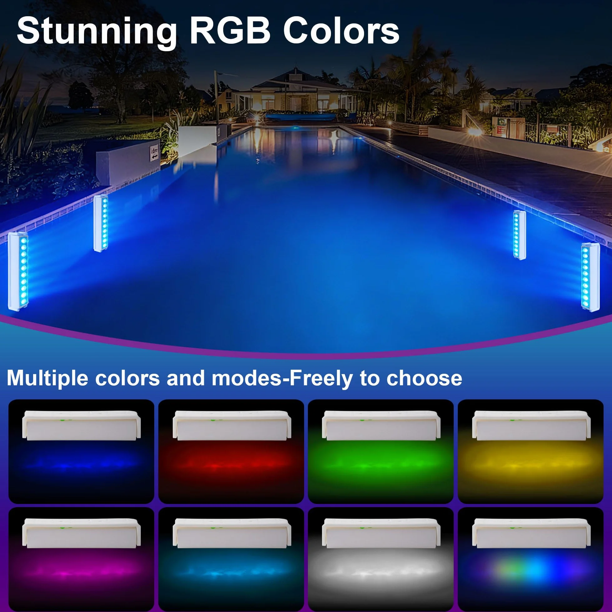 Lumière LED Sous l'Eau pour Piscine Sans Fil Rechargeable, Lampe Submersible avec Télécommande, 8 Modes, IP68 Étanche, Lot de 2