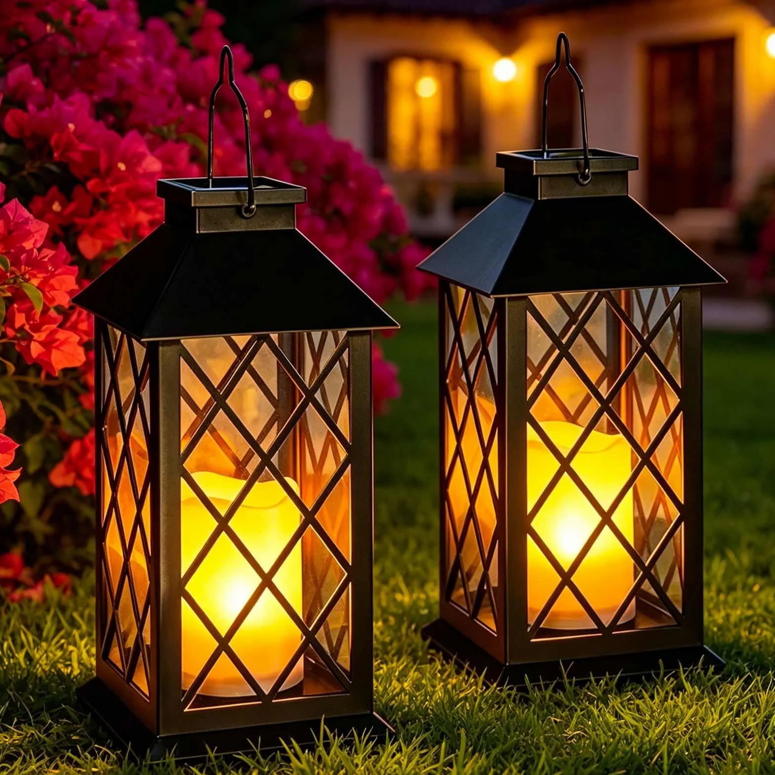 Cozymeow Lanterne Solaire Exterieur 2 Pièces Verre Trempé Étanche Jardin Décoration Terrasse Balcon Cimetière Pergola Noir