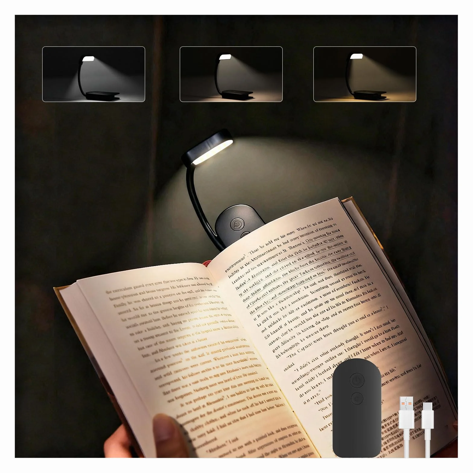 Lampe de Lecture Rechargeable 9 LED Liseuse Lampe Clip 3 Couleurs 3 Luminosités Rotation Flexible 360°