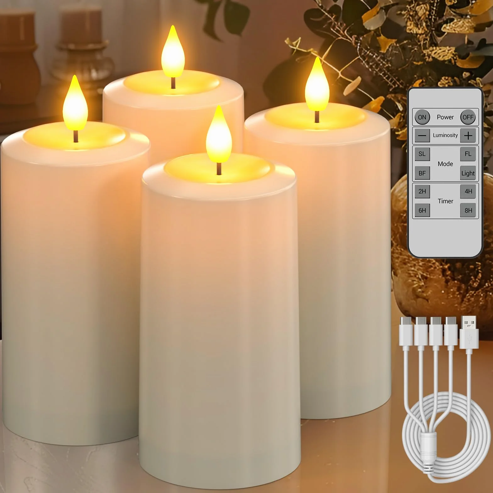 SoulBay Bougies LED Rechargeables D 7 x H 13 cm Étanches avec Minuterie et Télécommande Flamme Vacillante USB