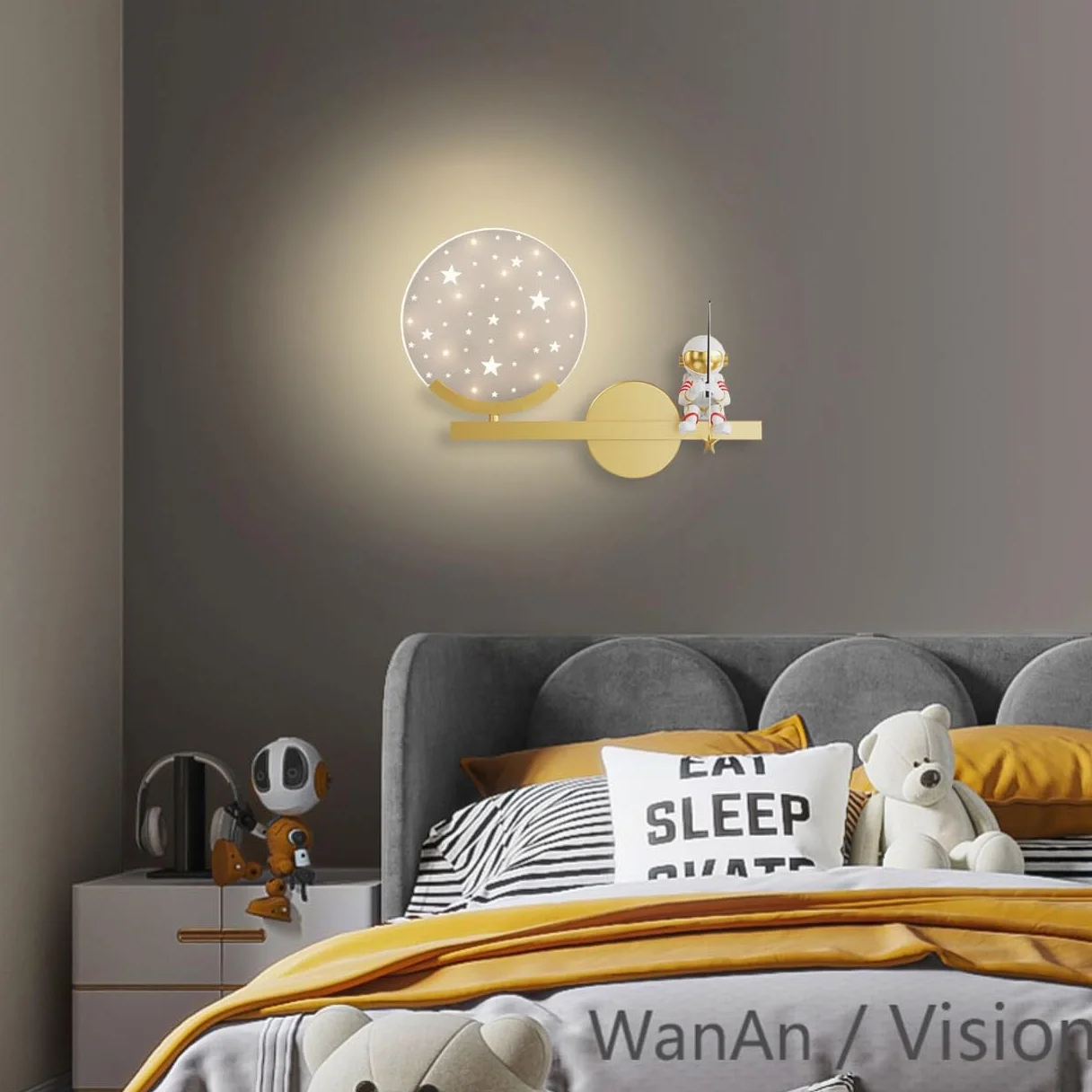 KZT Lampe Murale LED Dimmable 8W avec Interrupteur Tactile et Prise Astronaute Veilleuse Enfant